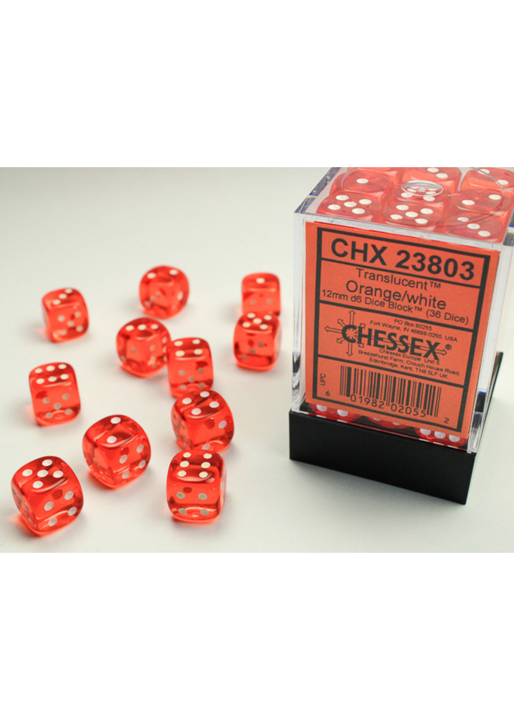 Chessex Chessex 36 x D6 Set Translucent 12mm - Orange/White