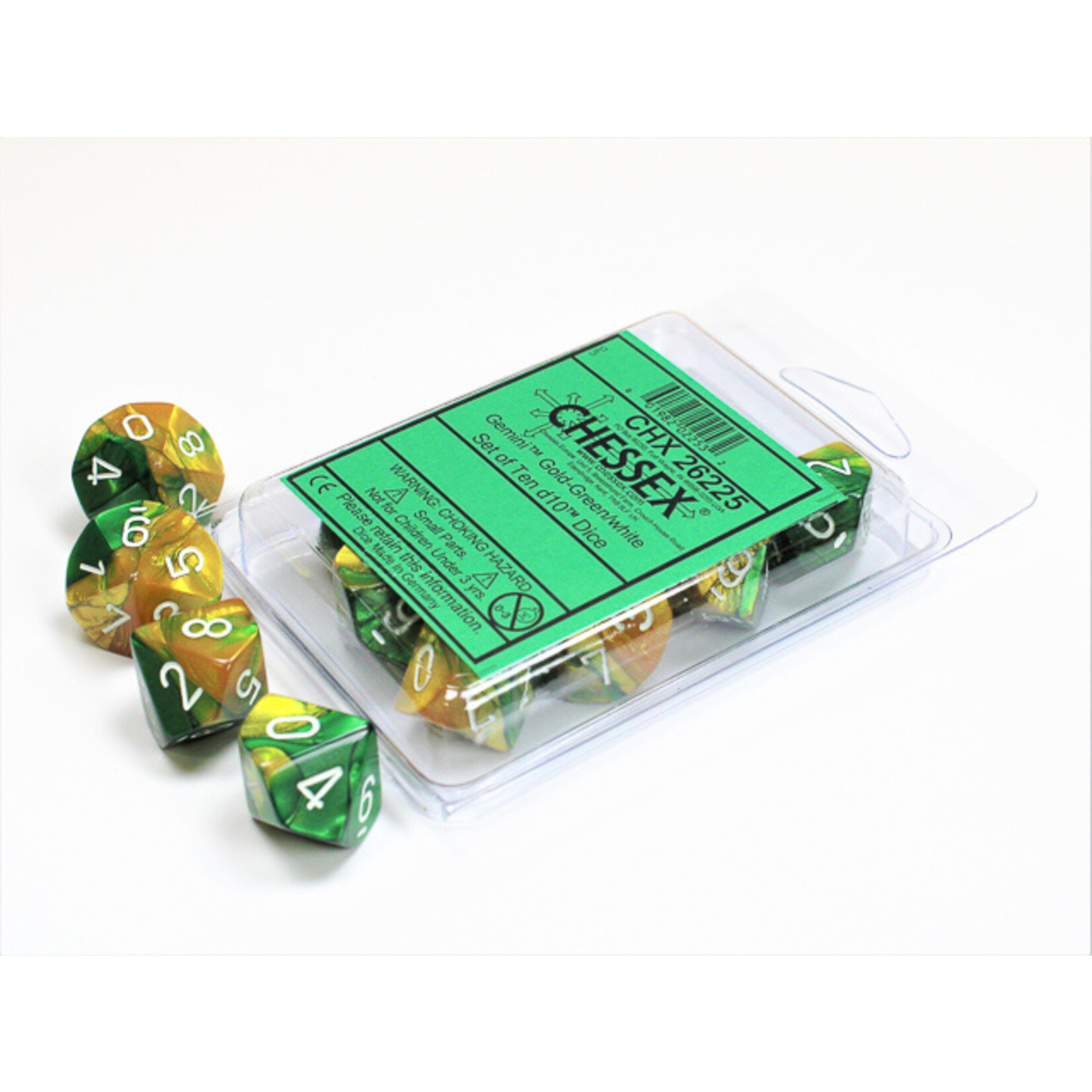 Chessex Chessex 10 x D10 Set Gemini - Gold-Green/White **