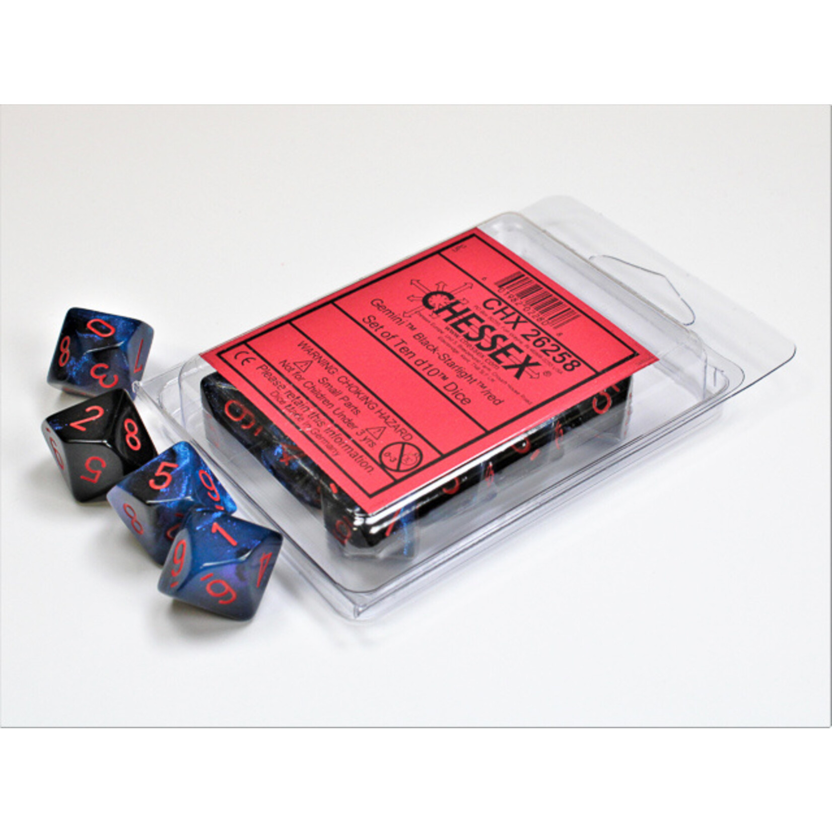 Chessex Chessex 10 x D10 Set Gemini - Black Starlight/Red **