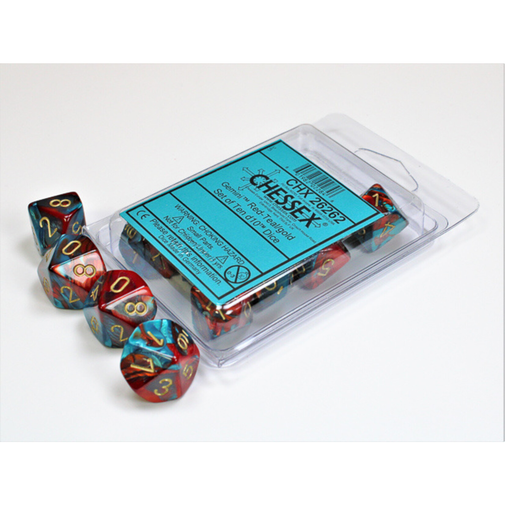 Chessex Chessex 10 x D10 Set Gemini - Red-Teal/Gold **