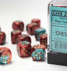 Chessex Chessex 12 x D6 Set Gemini 16mm - Red-Teal/Gold