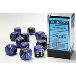 Chessex Chessex 12 x D6 Set Gemini 16mm - Black-Blue/Gold