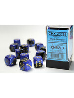 Chessex Chessex 12 x D6 Set Gemini 16mm - Black-Blue/Gold