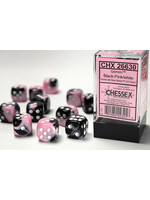 Chessex Chessex 12 x D6 Set Gemini 16mm - Black-Pink/White
