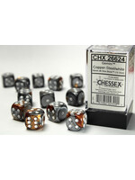 Chessex Chessex 12 x D6 Set Gemini 16mm - Copper-Steel/White