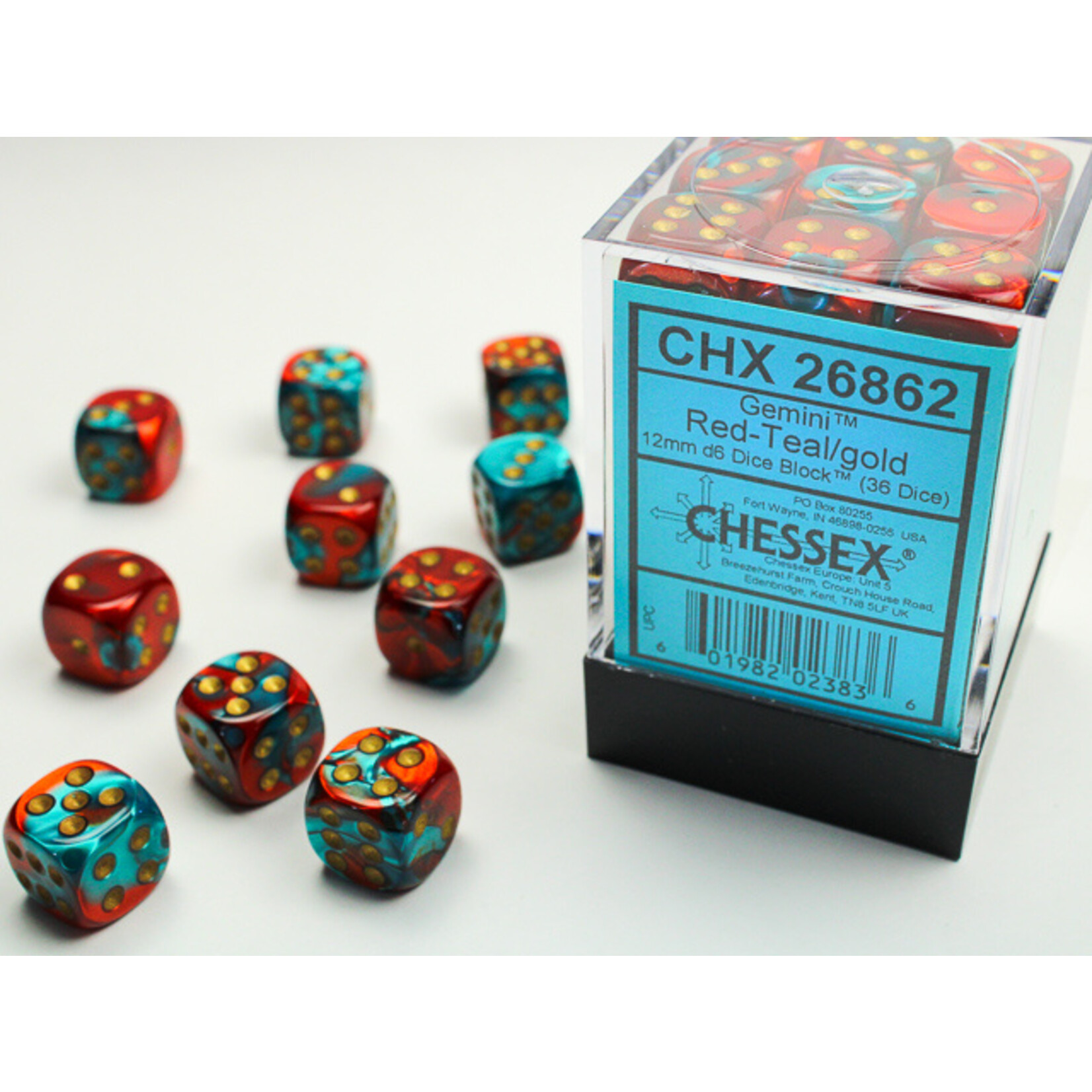 Chessex Chessex 36 x D6 Set Gemini 12mm - Red-Teal/Gold