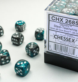 Chessex Chessex 36 x D6 Set Gemini 12mm - Steel-Teal/White