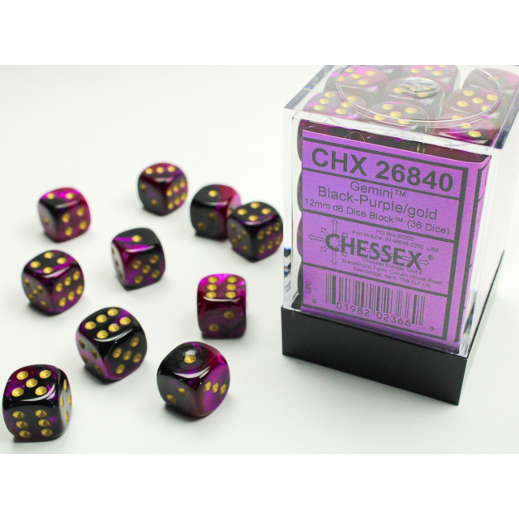 Chessex Chessex 36 x D6 Set Gemini 12mm - Black-Purple/Gold