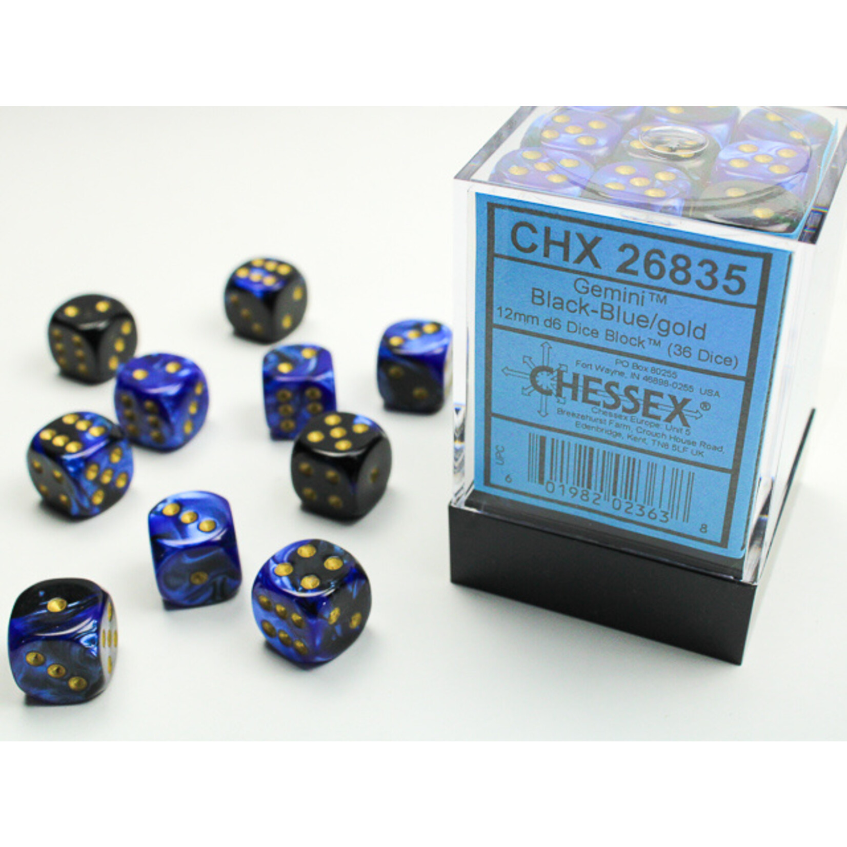 Chessex Chessex 36 x D6 Set Gemini 12mm - Black-Blue/Gold