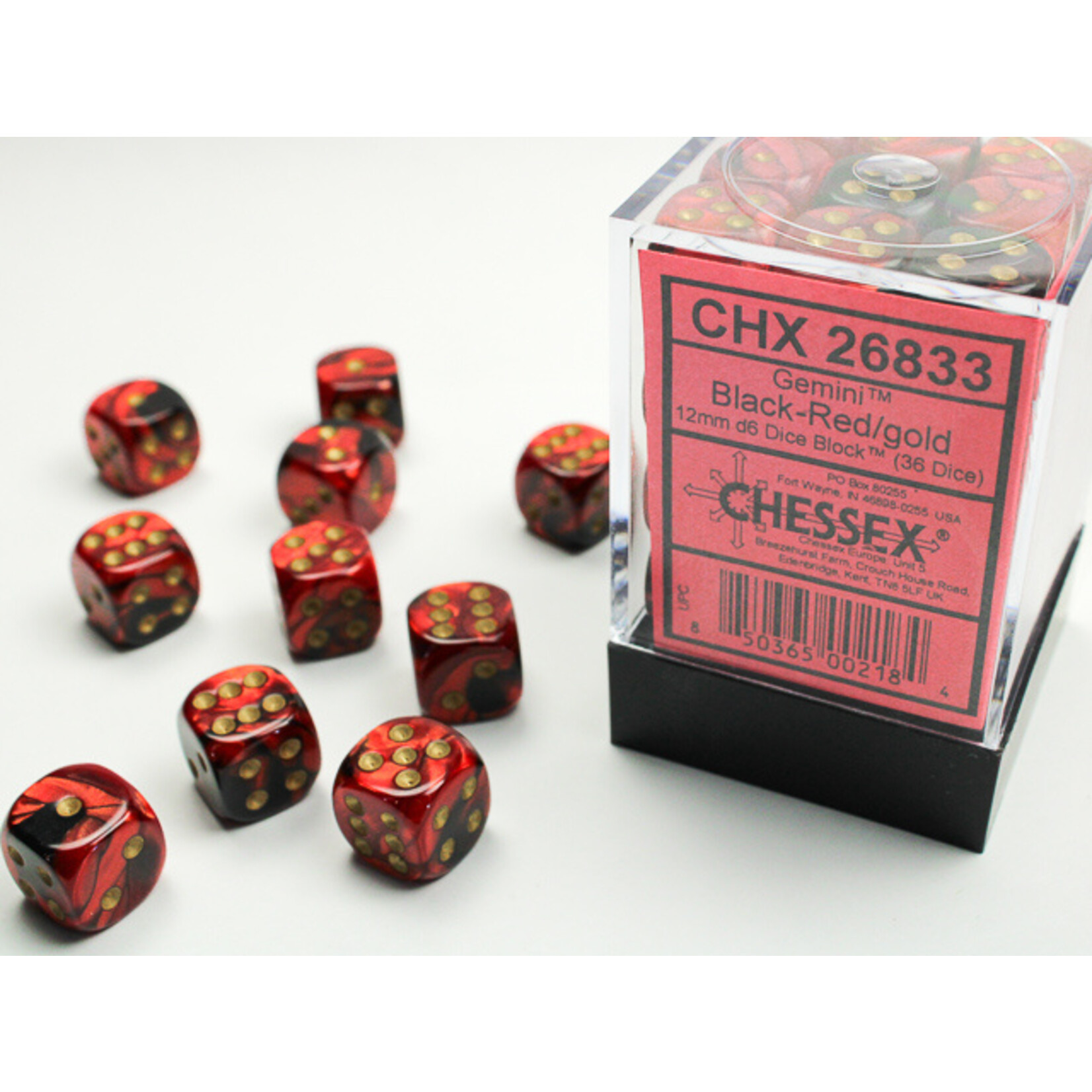 Chessex Chessex 36 x D6 Set Gemini 12mm - Black-Red/Gold