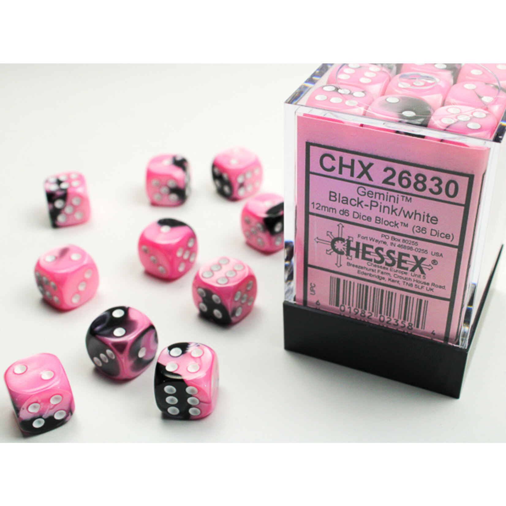 Chessex Chessex 36 x D6 Set Gemini 12mm - Black-Pink/White