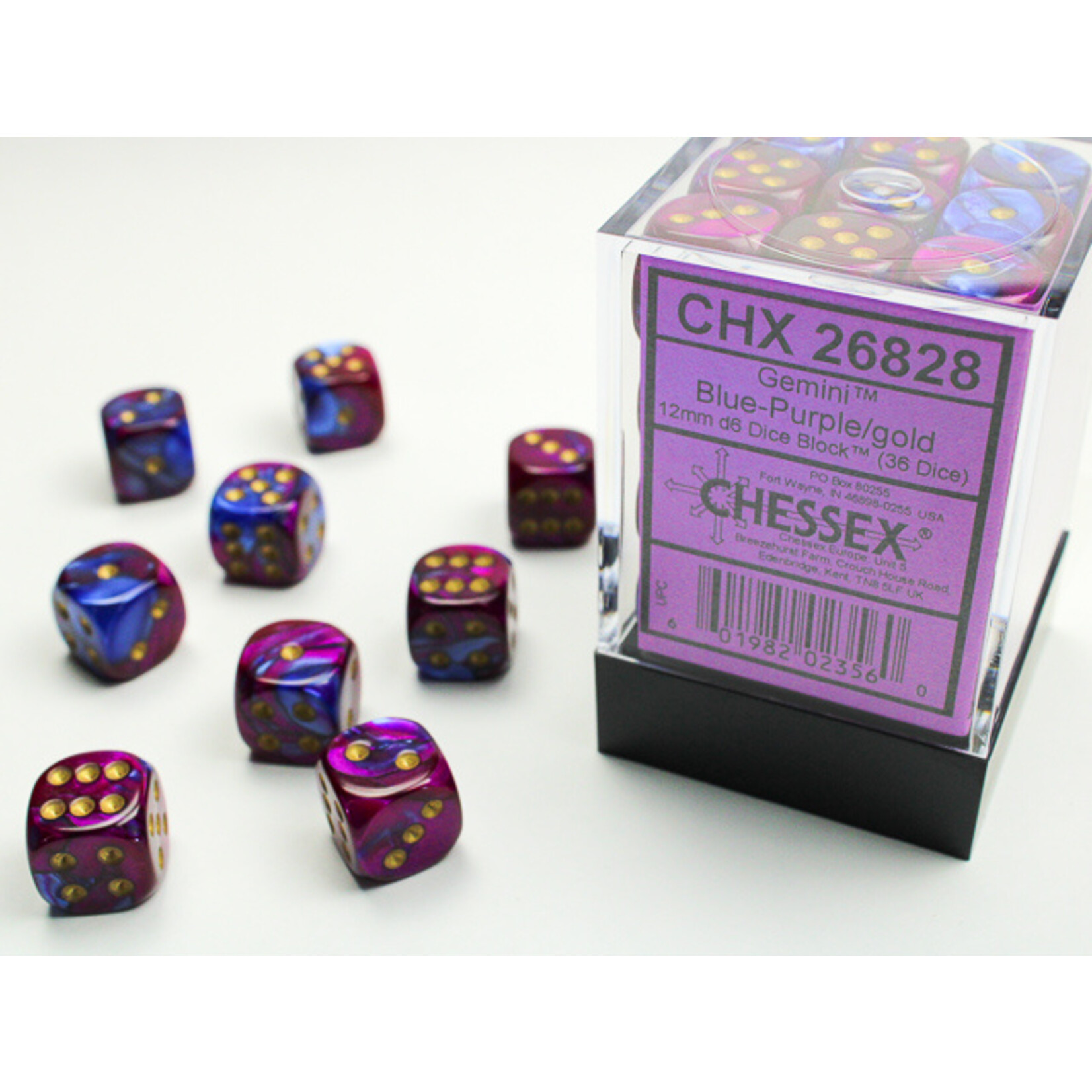 Chessex Chessex 36 x D6 Set Gemini 12mm - Blue-Purple/Gold