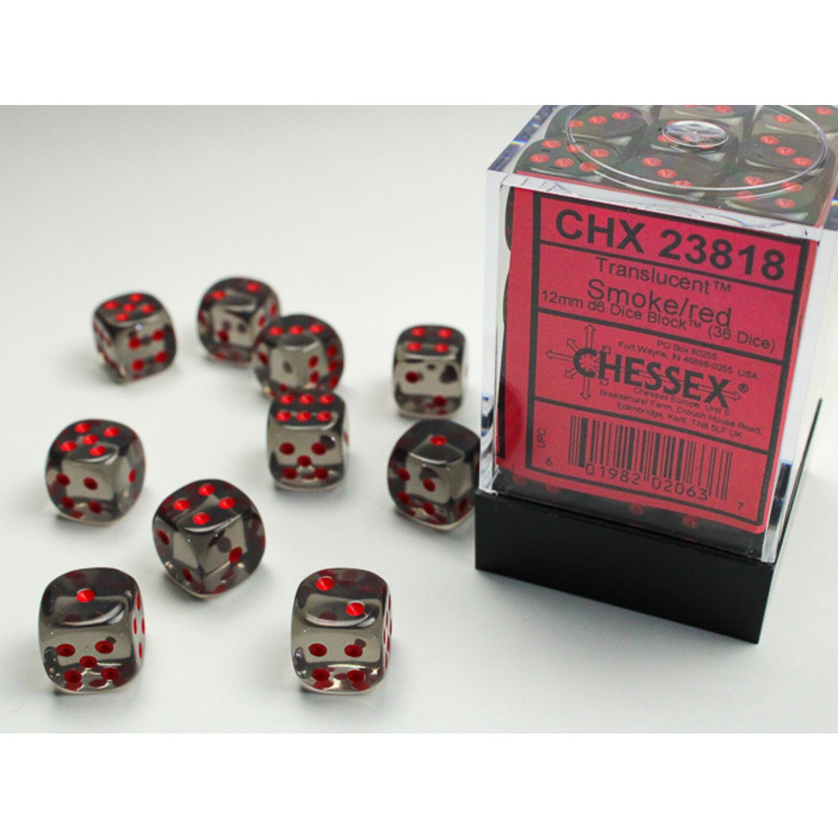 Chessex Chessex 36 x D6 Set Translucent 12mm - Smoke/Red