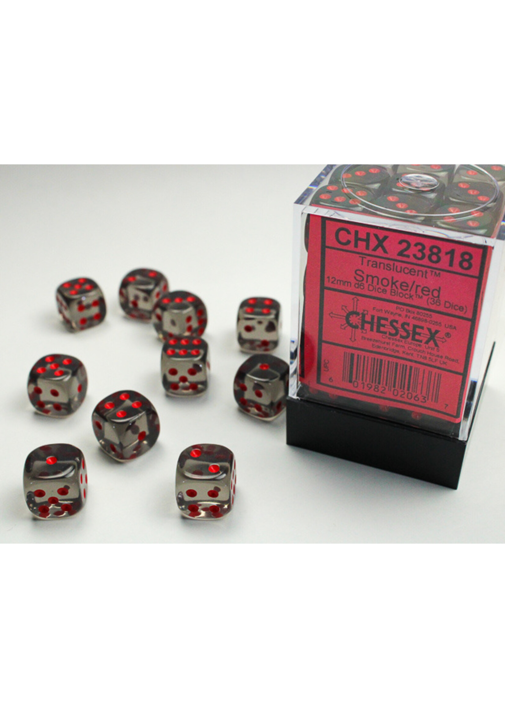Chessex Chessex 36 x D6 Set Translucent 12mm - Smoke/Red