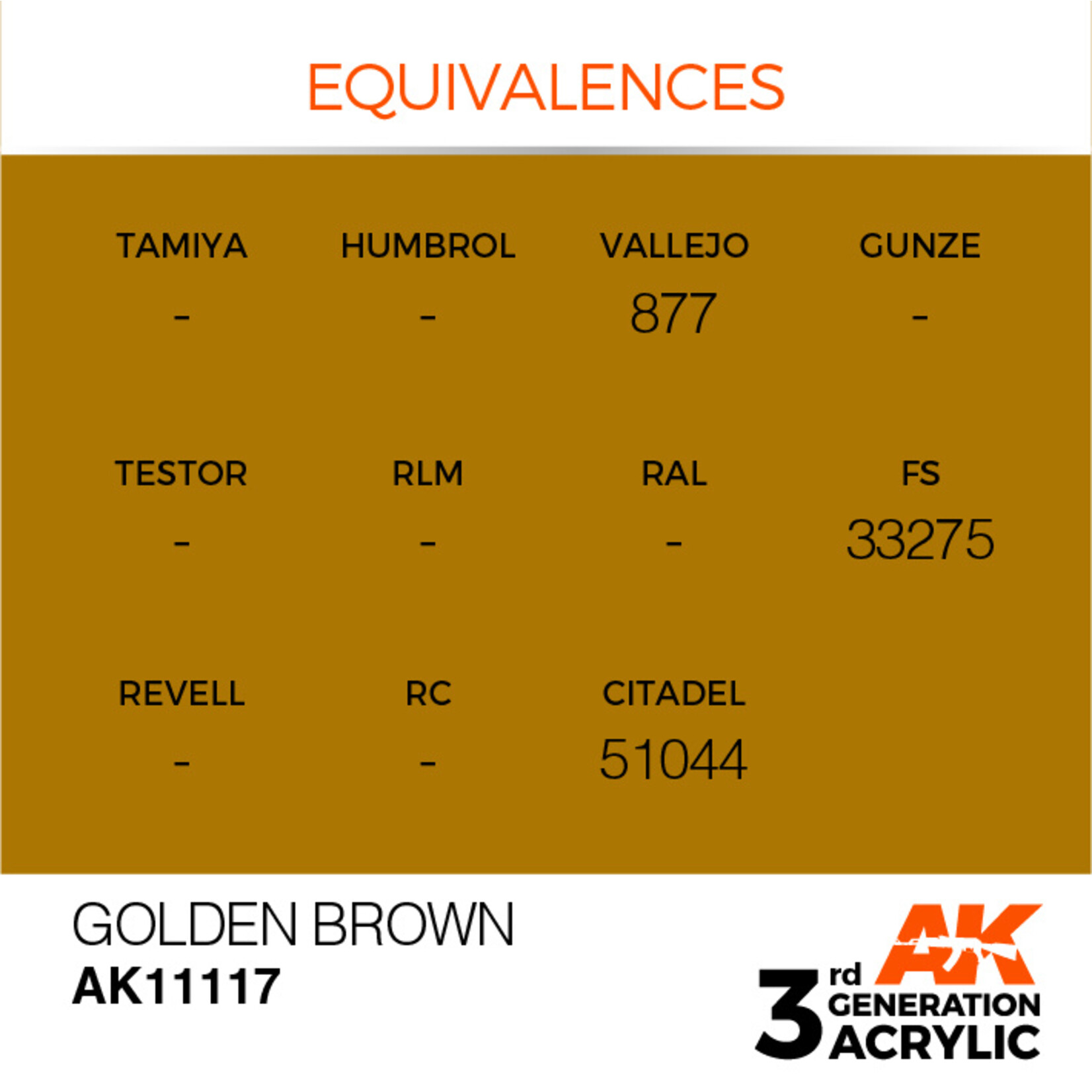 AK Interactive AK 3rd Gen Acrylics: Golden Brown (17ml)