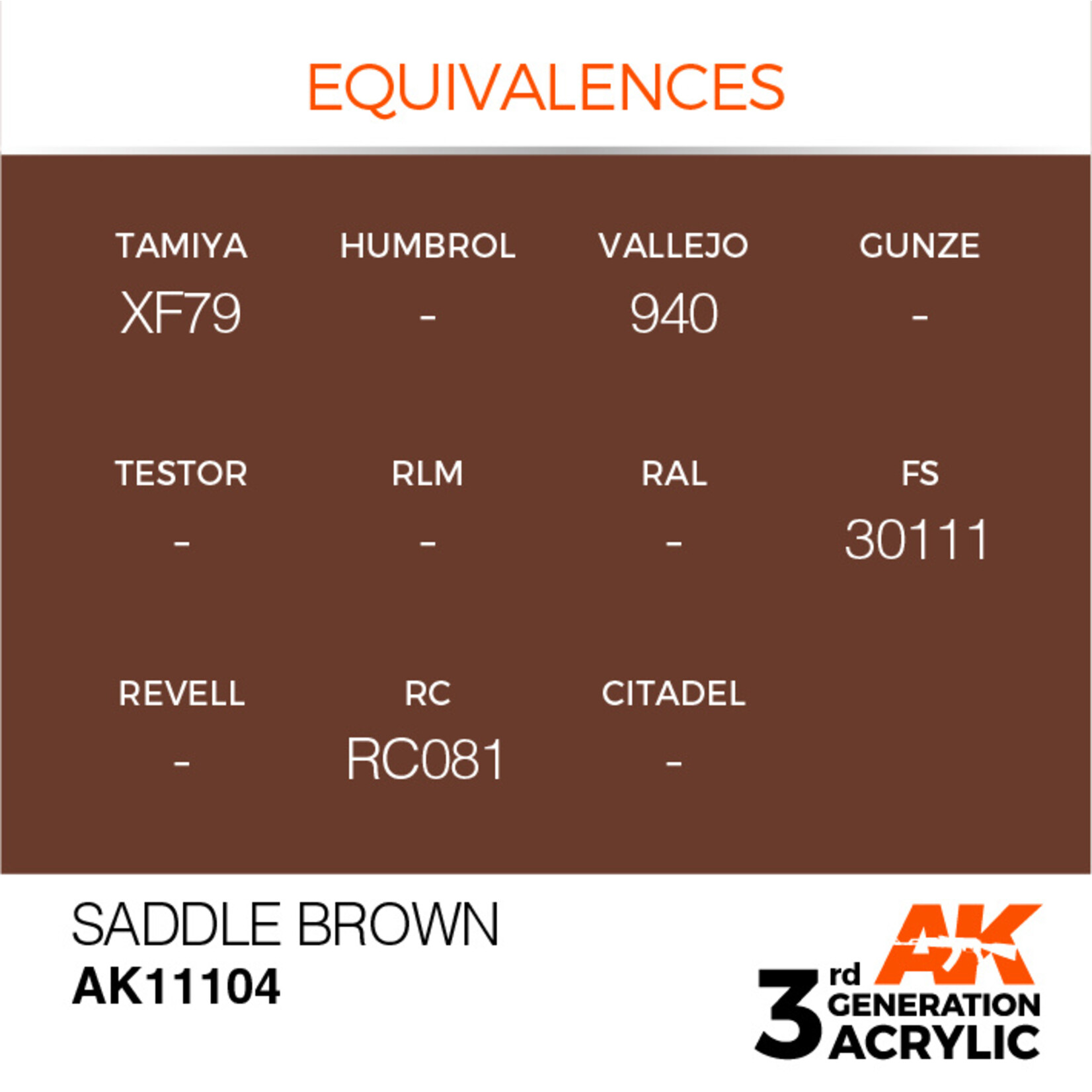 AK Interactive AK 3rd Gen Acrylics: Saddle Brown (17ml)