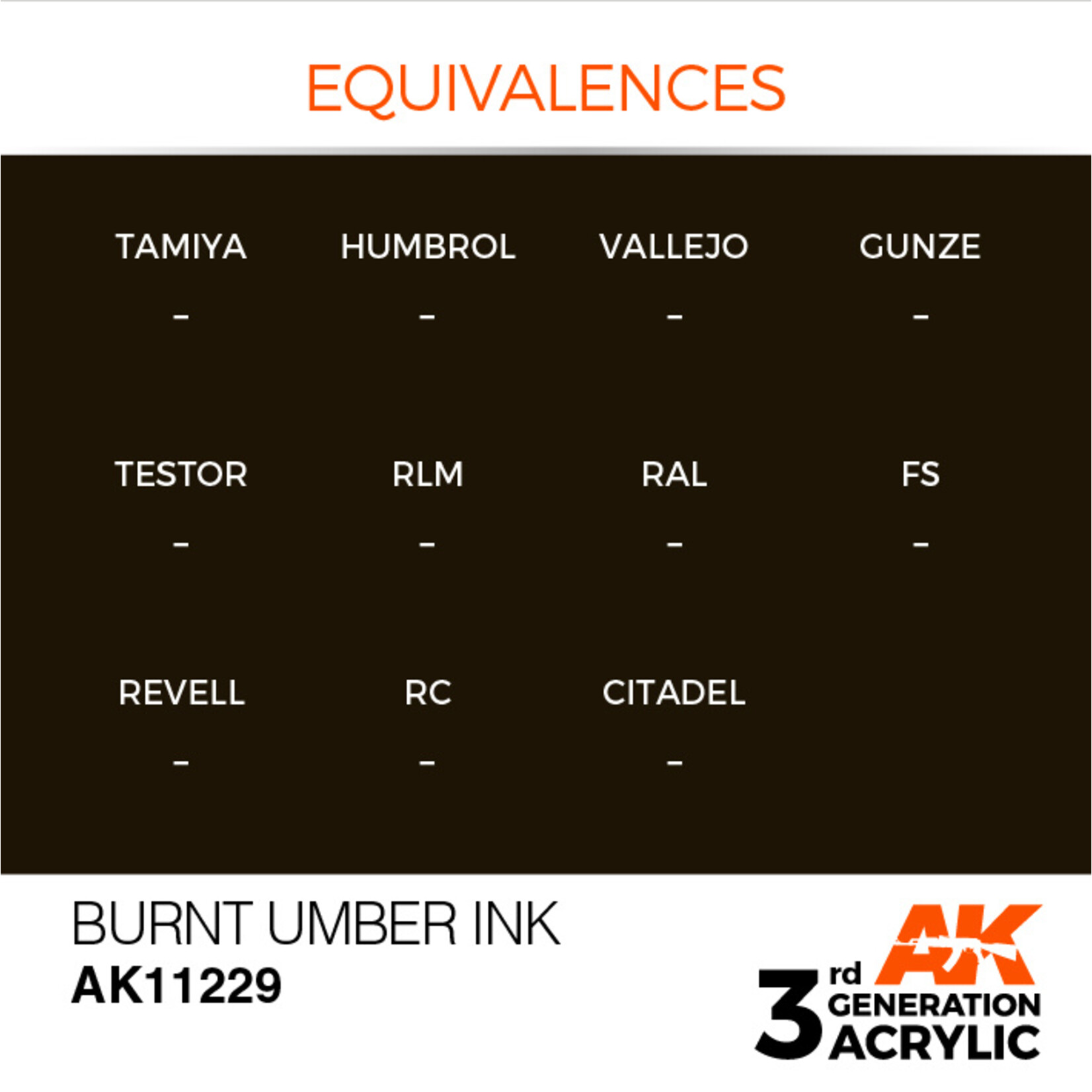 AK Interactive AK 3rd Gen Acrylics: Burnt Umber INK (17ml)