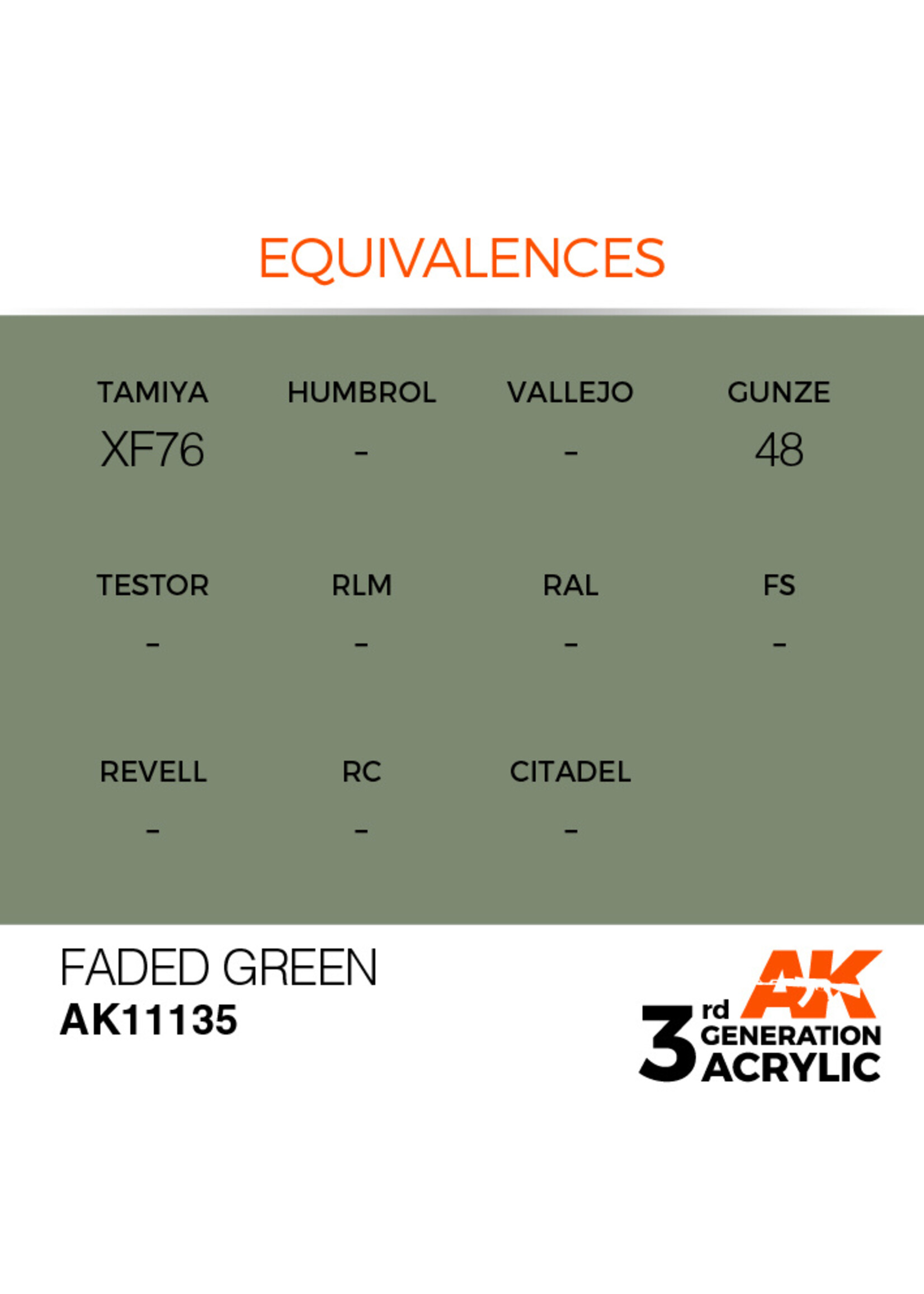 AK Interactive AK 3rd Gen Acrylics: Faded Green (17ml)