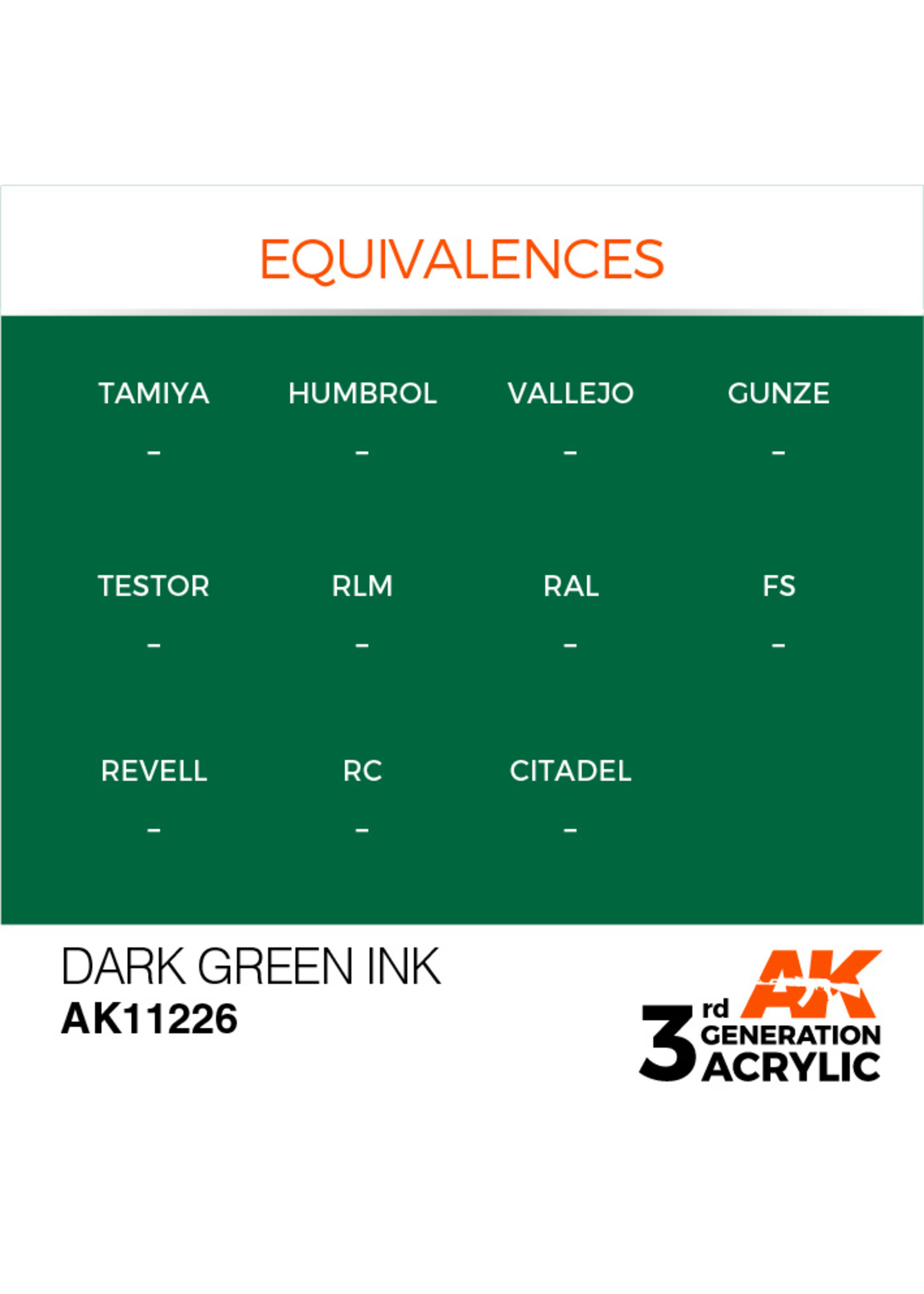 AK Interactive AK 3rd Gen Acrylics: Dark Green INK (17ml) **