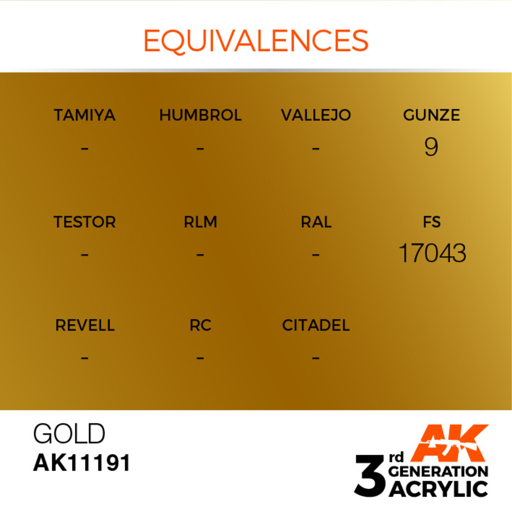 AK Interactive AK 3rd Gen Acrylics: Gold (17ml)