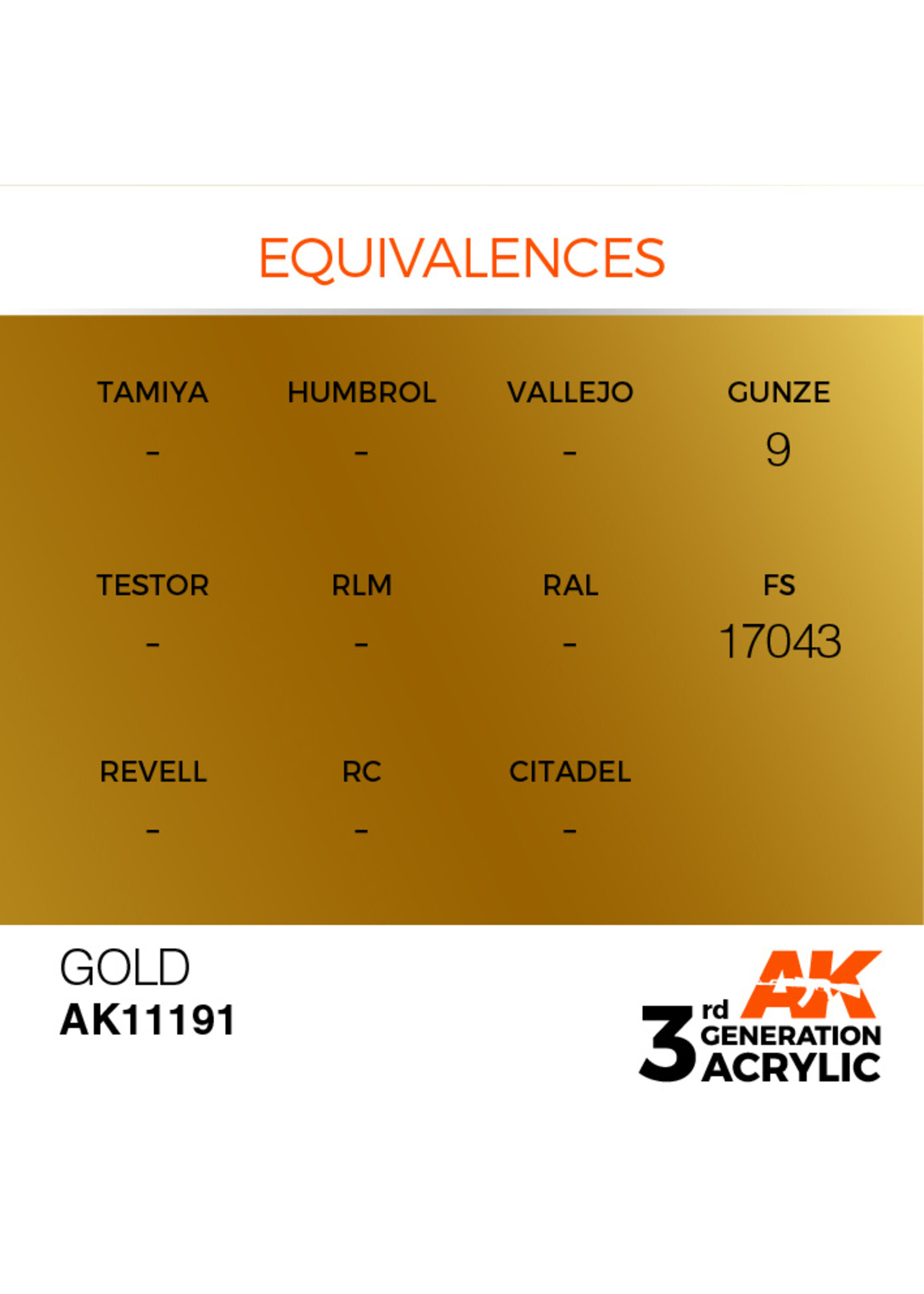 AK Interactive AK 3rd Gen Acrylics: Gold (17ml)