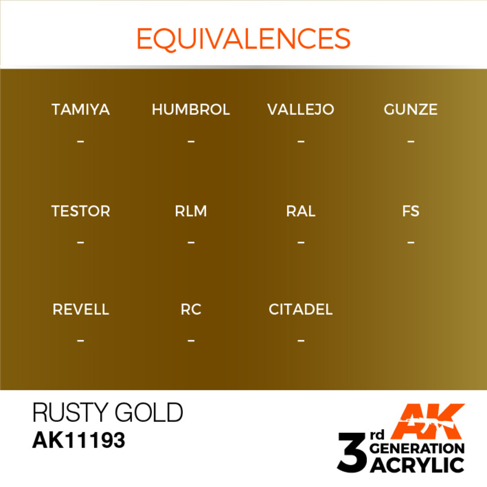 AK Interactive AK 3rd Gen Acrylics: Rusty Gold (17ml)