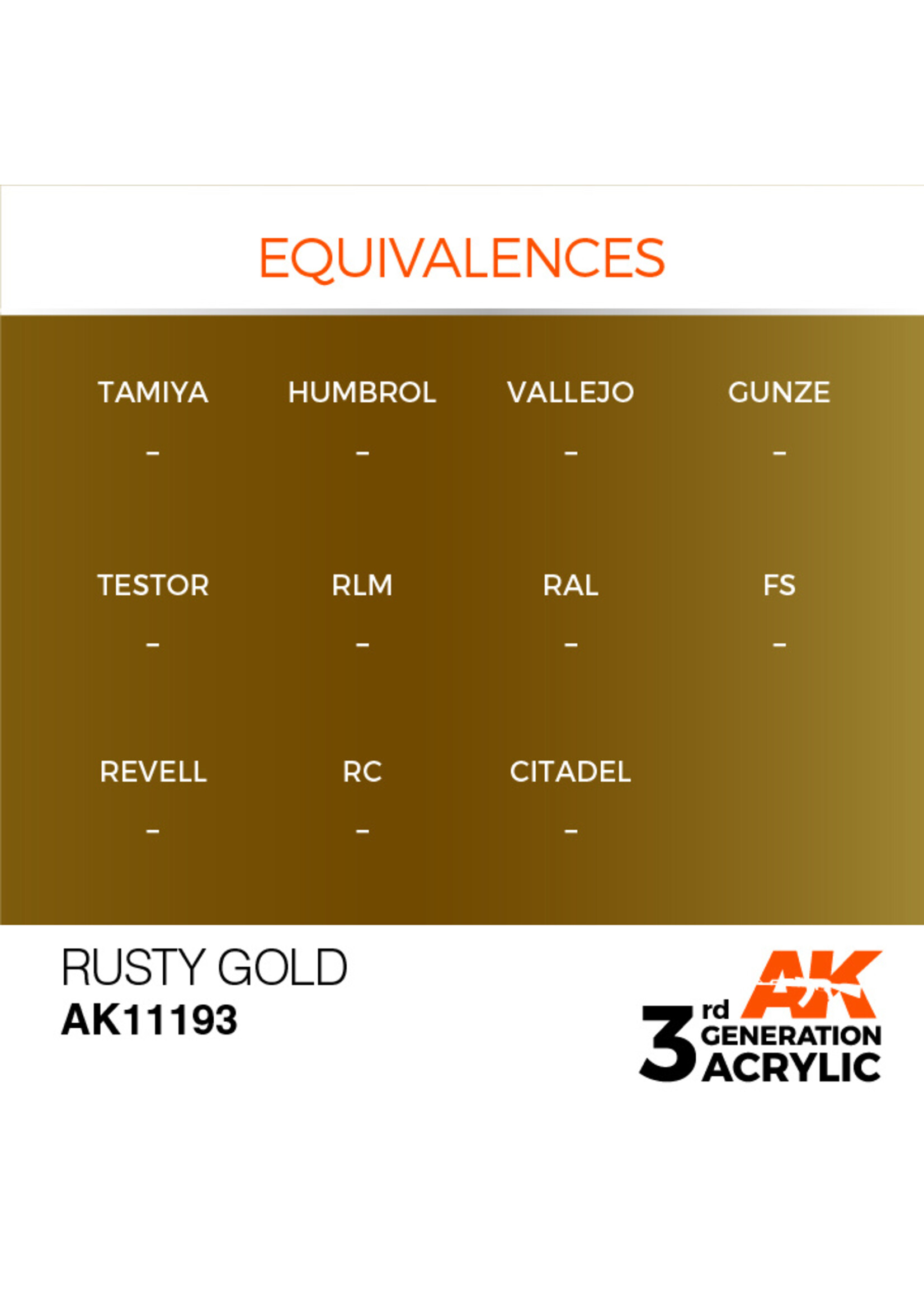 AK Interactive AK 3rd Gen Acrylics: Rusty Gold (17ml)