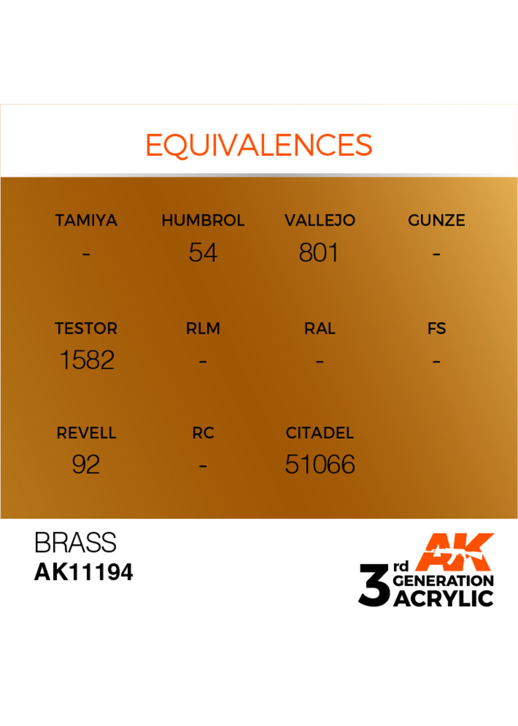 AK Interactive AK 3rd Gen Acrylics: Brass (17ml)