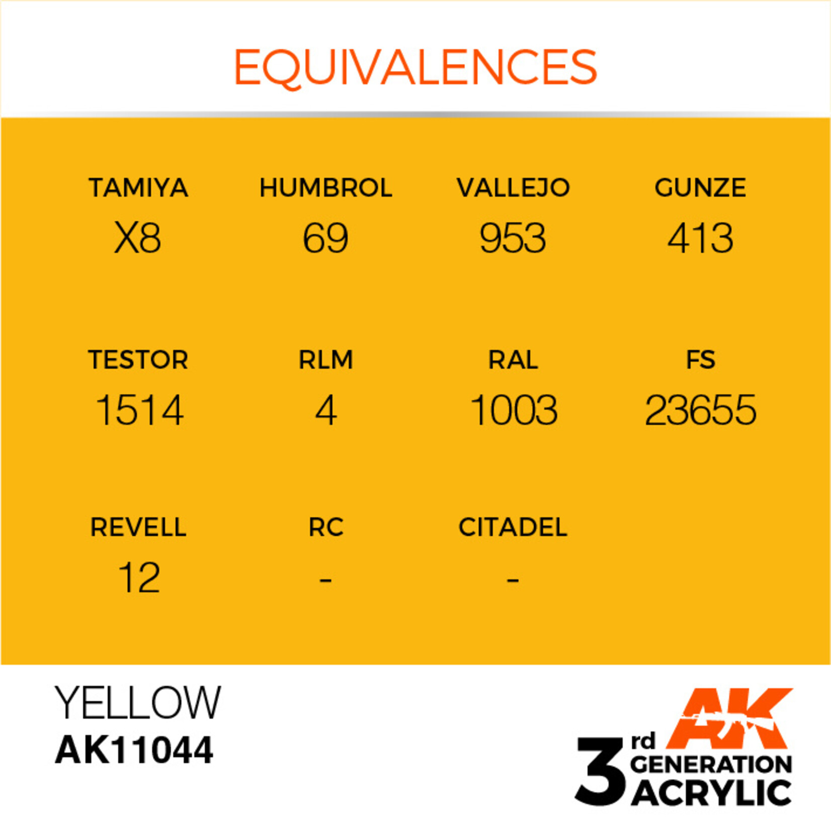 AK Interactive AK 3rd Gen Acrylics: Yellow (17ml)