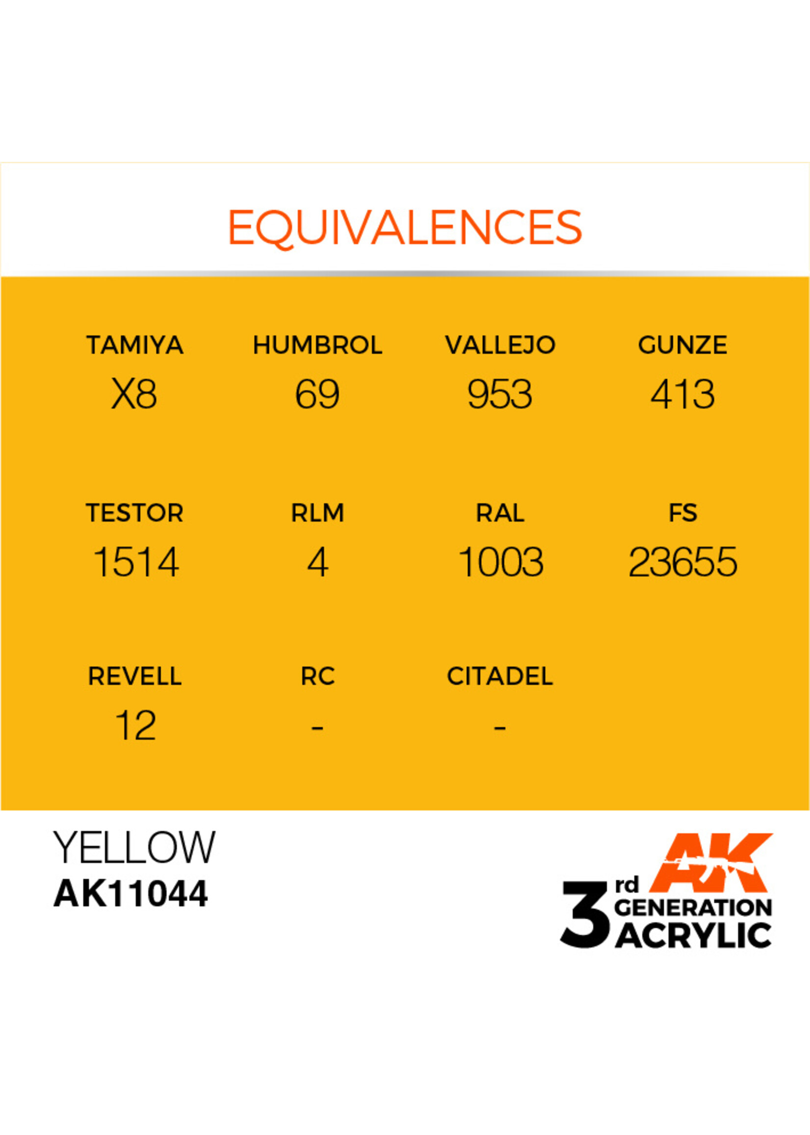 AK Interactive AK 3rd Gen Acrylics: Yellow (17ml)
