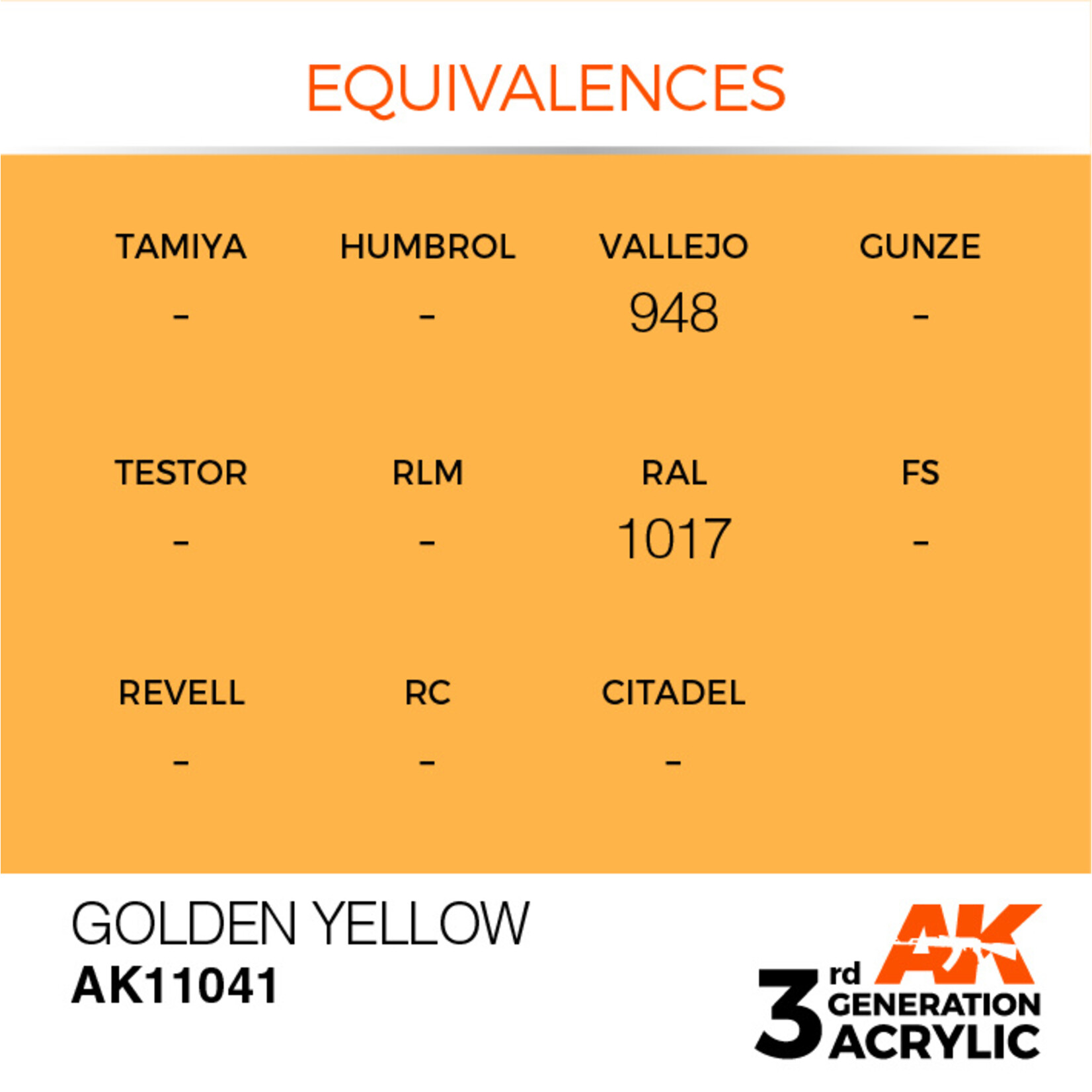 AK Interactive AK 3rd Gen Acrylics: Golden Yellow (17ml)