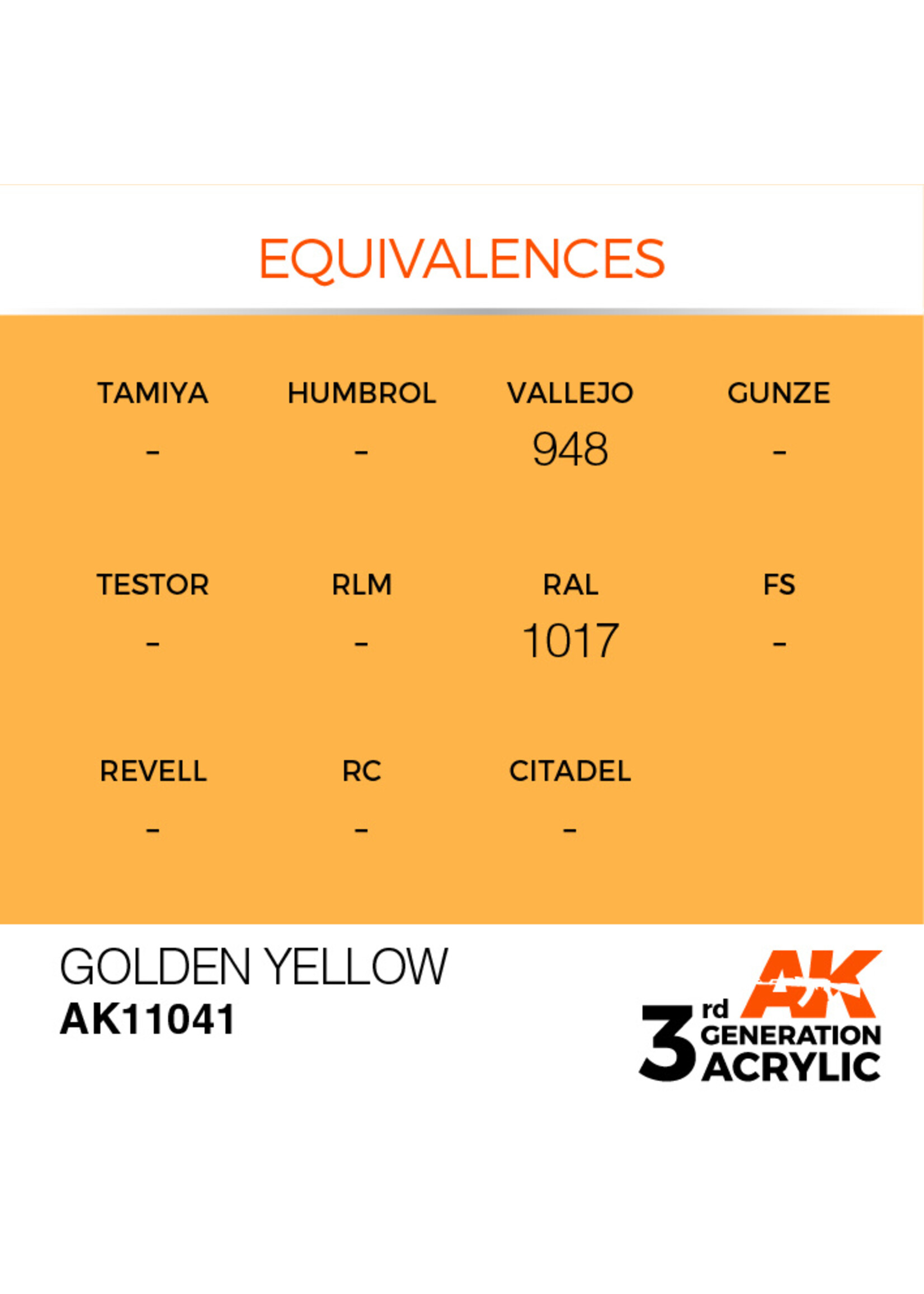 AK Interactive AK 3rd Gen Acrylics: Golden Yellow (17ml)