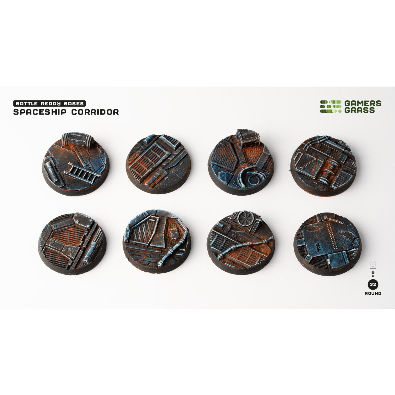 Gamers Grass Spaceship Corridor Bases Pre-Painted (8x 32mm Round )