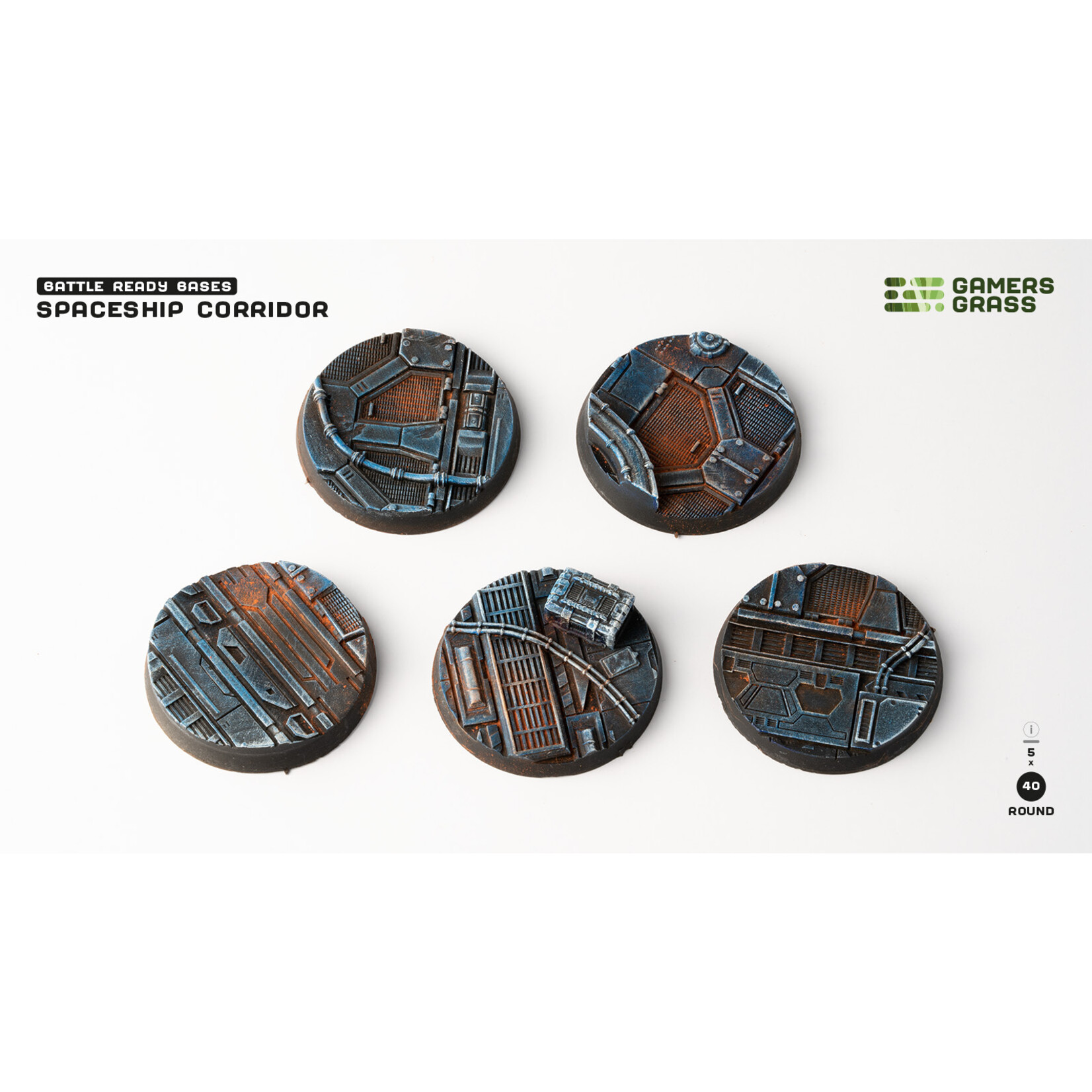 Gamers Grass Spaceship Corridor Bases Pre-Painted (5x 40mm Round)