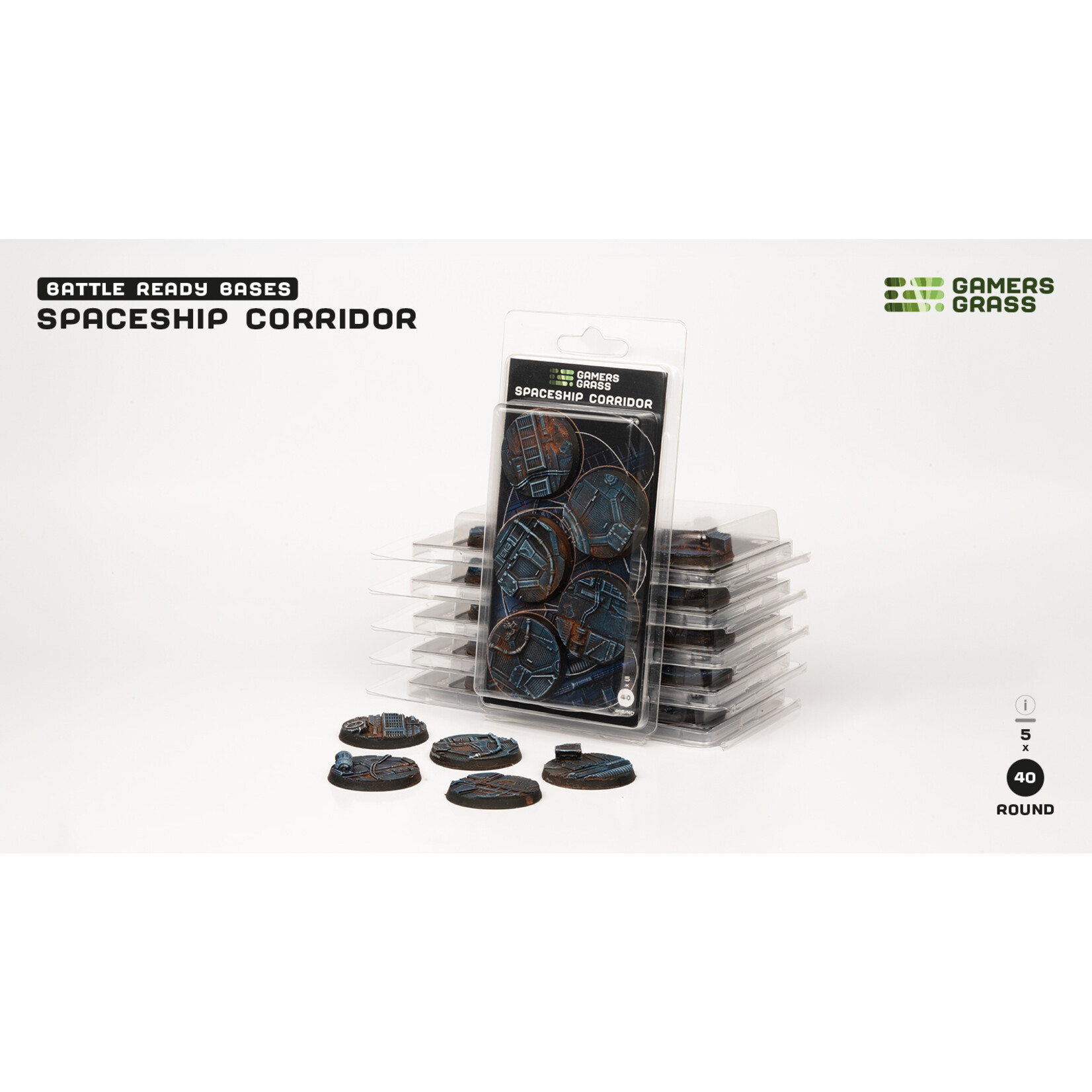 Gamers Grass Spaceship Corridor Bases Pre-Painted (5x 40mm Round)