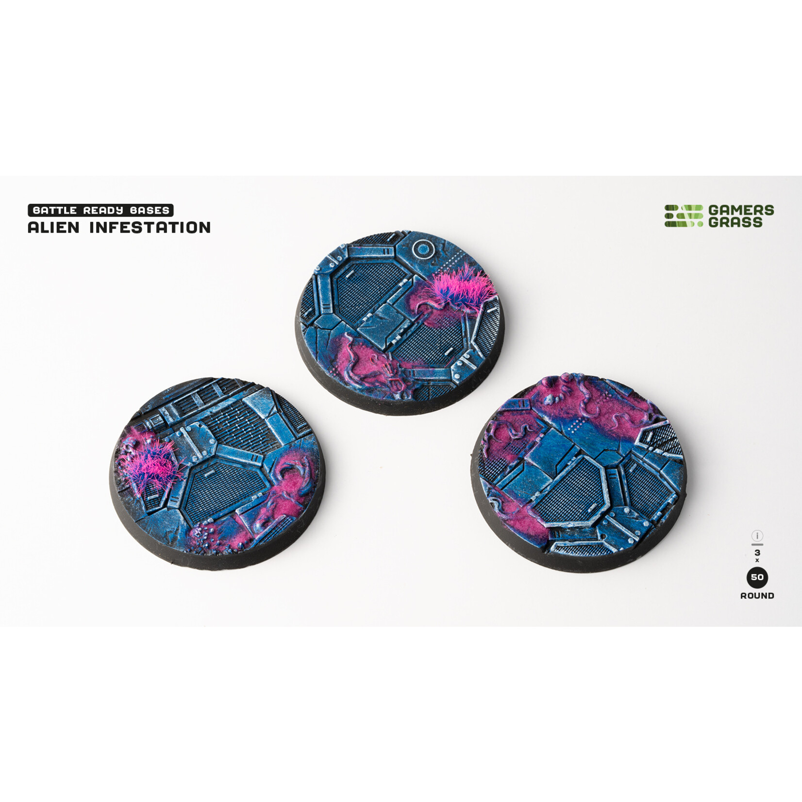 Gamers Grass Alien Infestation Bases Pre-Painted (3x 50mm Round )