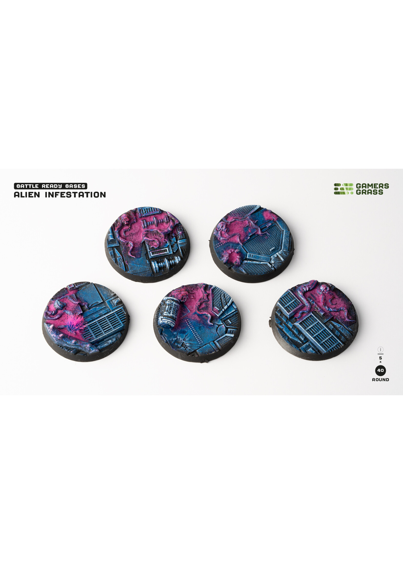 Gamers Grass Alien Infestation Bases Pre-Painted (5x 40mm Round)