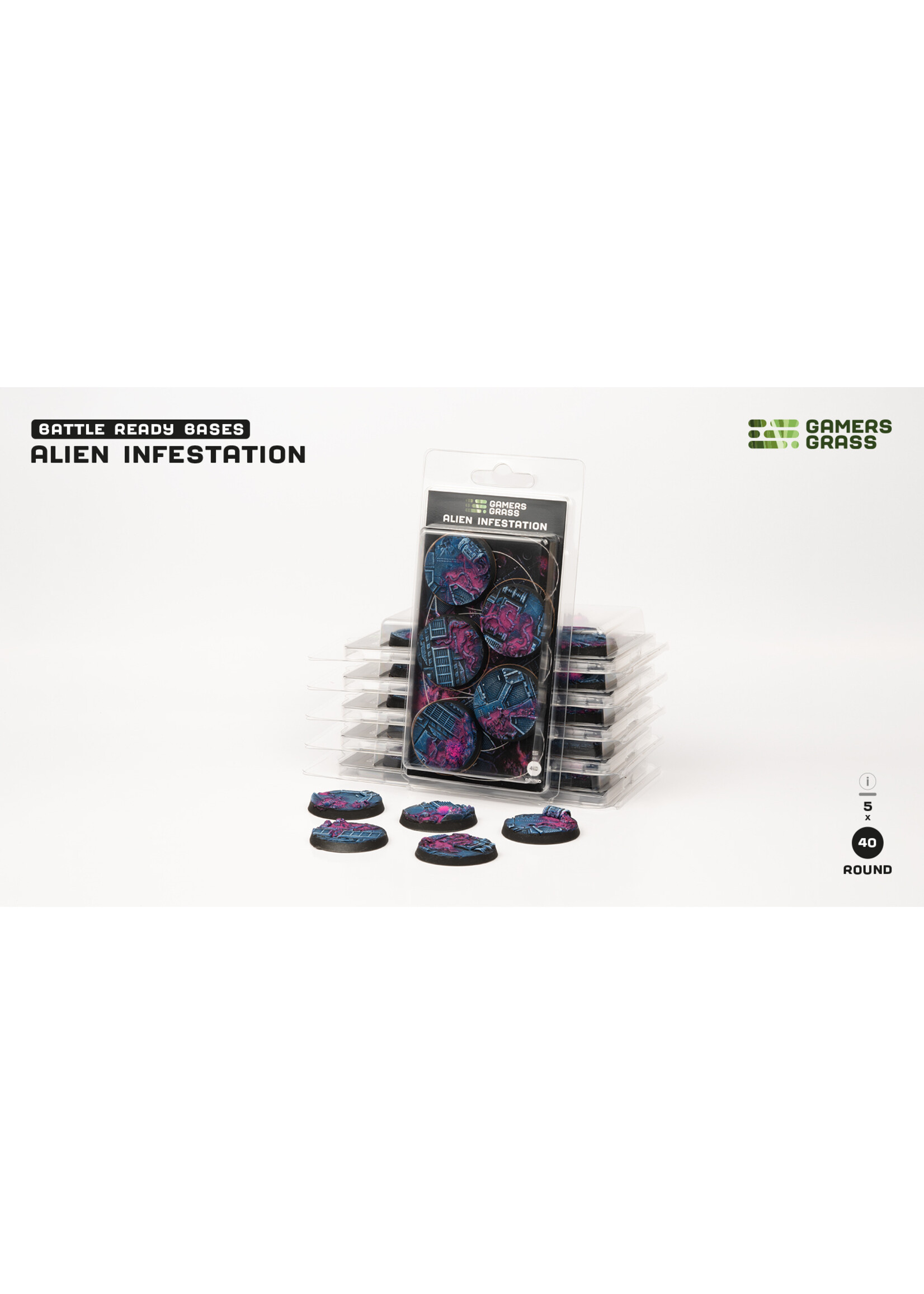 Gamers Grass Alien Infestation Bases Pre-Painted (5x 40mm Round)