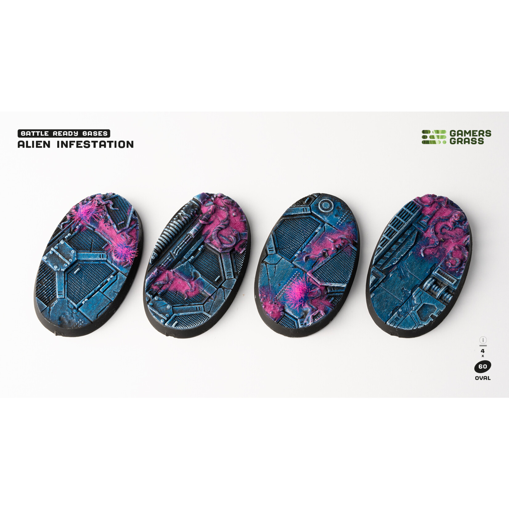 Gamers Grass Alien Infestation Bases Pre-Painted (4x 60mm Oval )