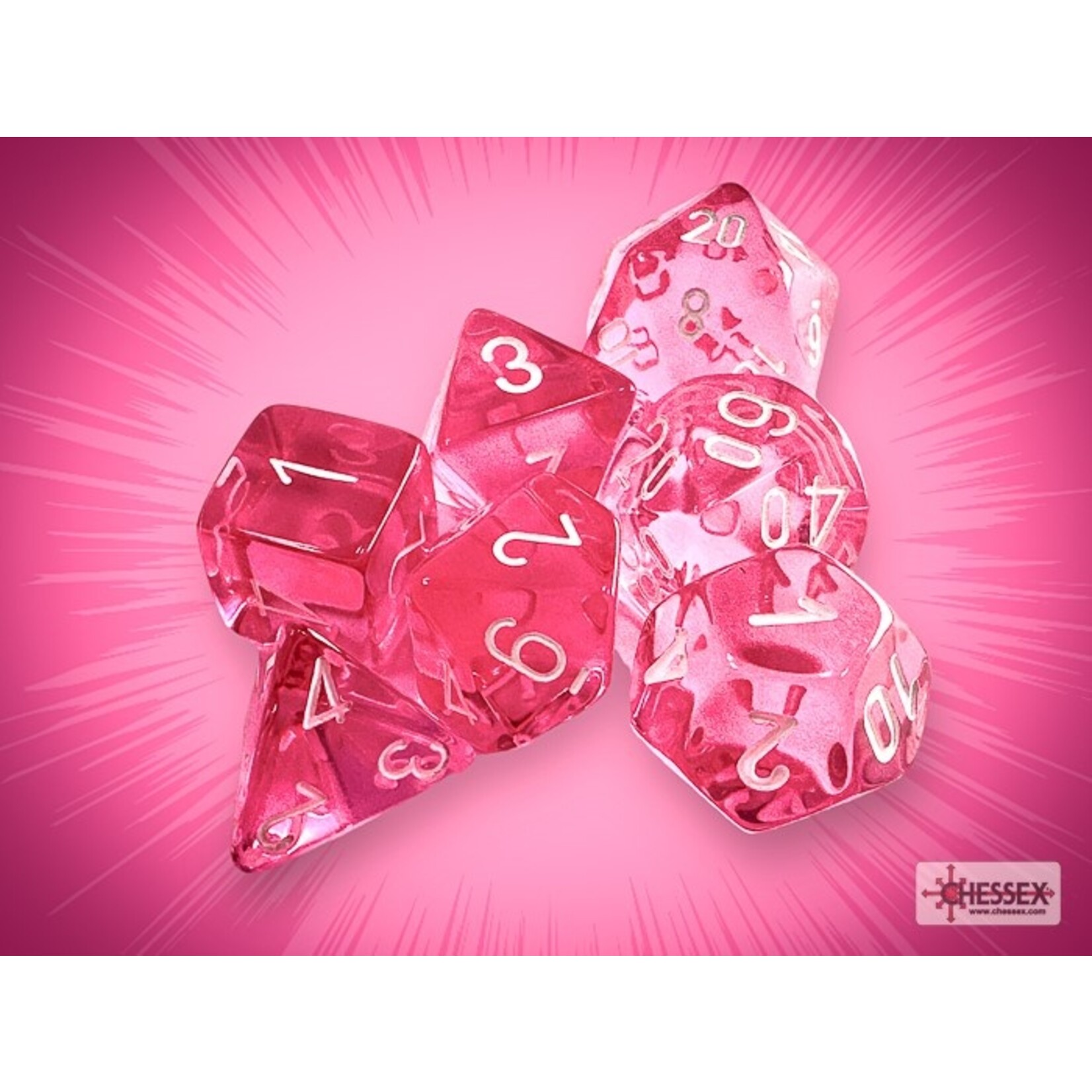 Chessex Chessex 7-Die set Translucent - Pink/White