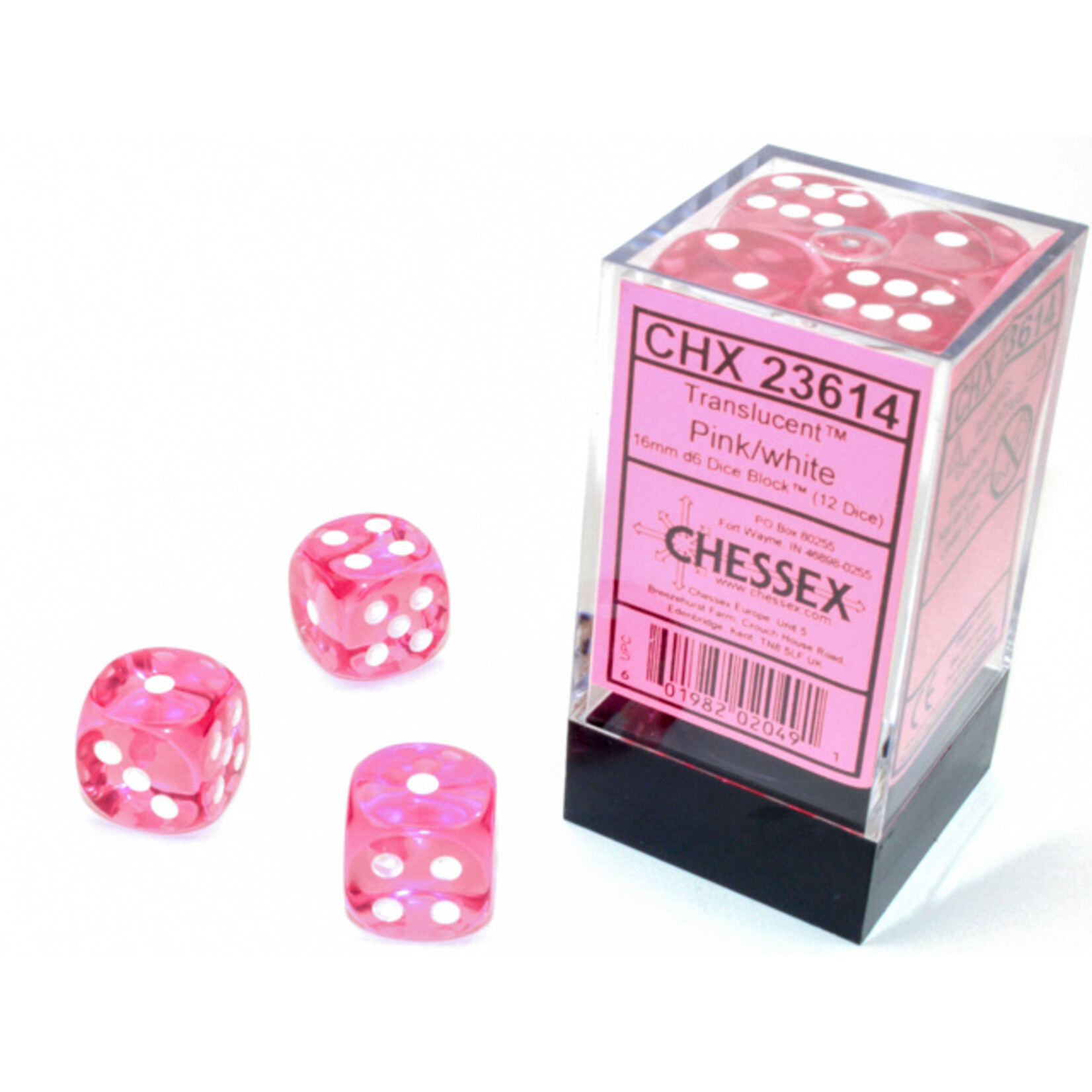 Chessex Chessex 12 x D6 Set Translucent 16mm - Pink/White