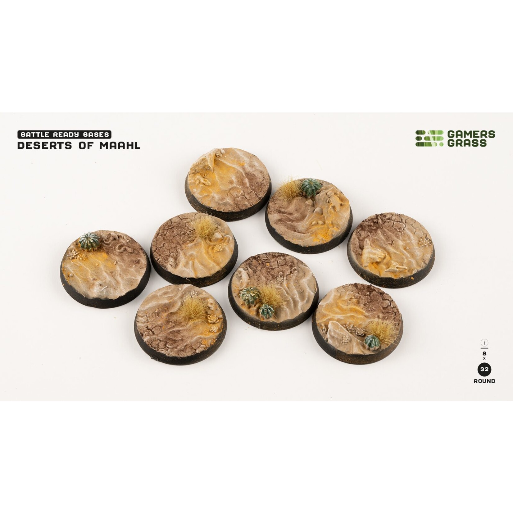 Gamers Grass Deserts of Maahl Bases Pre-Painted (8x 32mm Round)