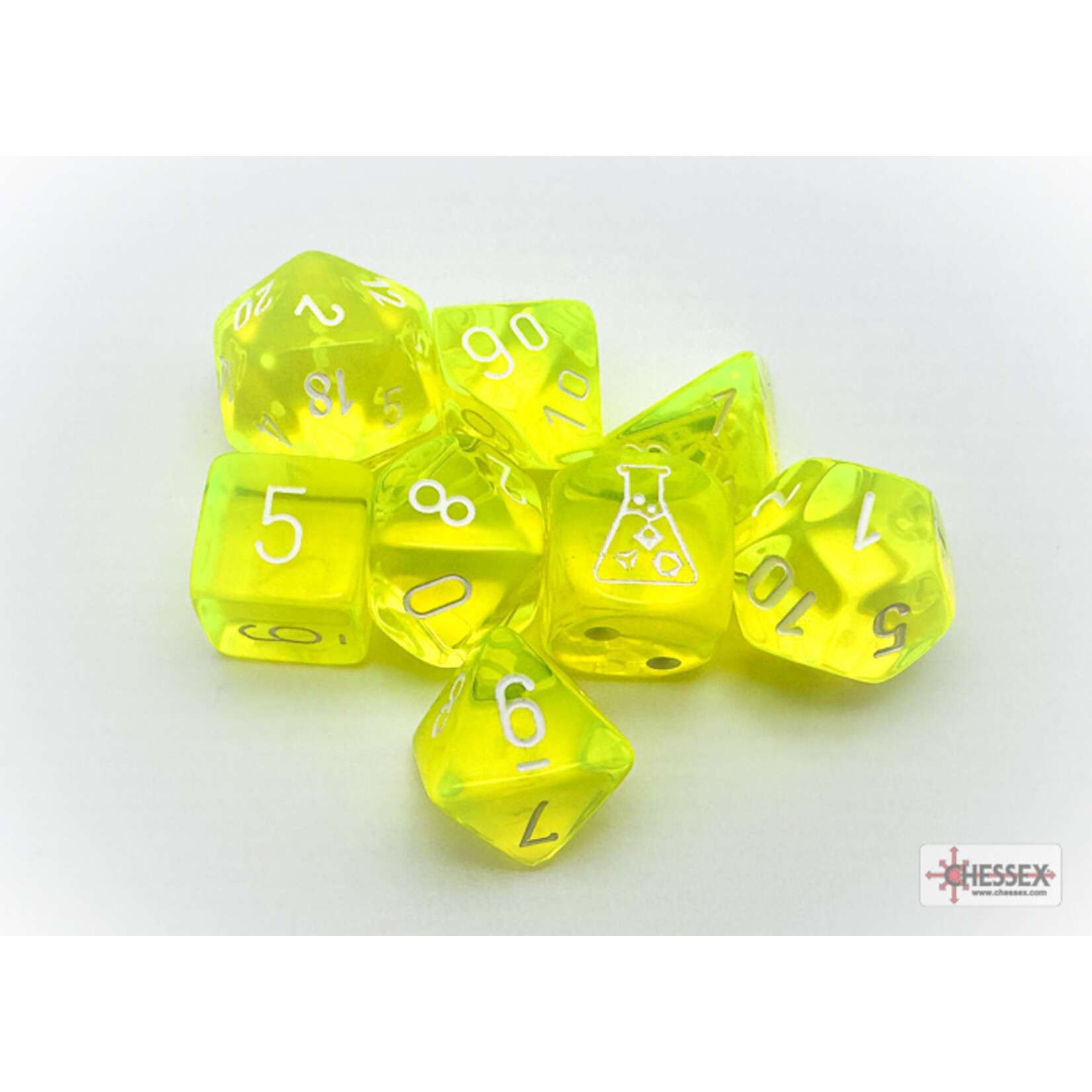 Chessex Chessex 8-Die set Lab Dice Translucent Neon Yellow/White