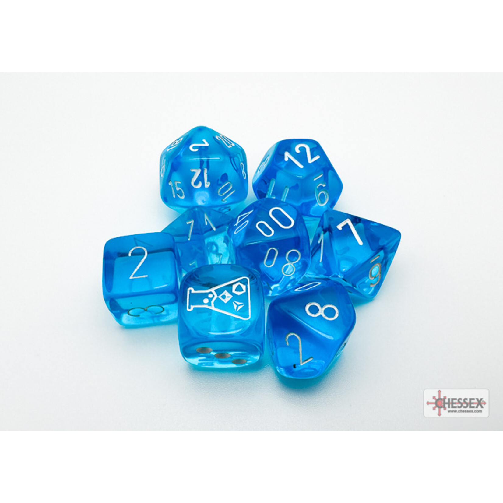 Chessex Chessex 8-Die set Lab Dice Translucent Tropical Blue/White