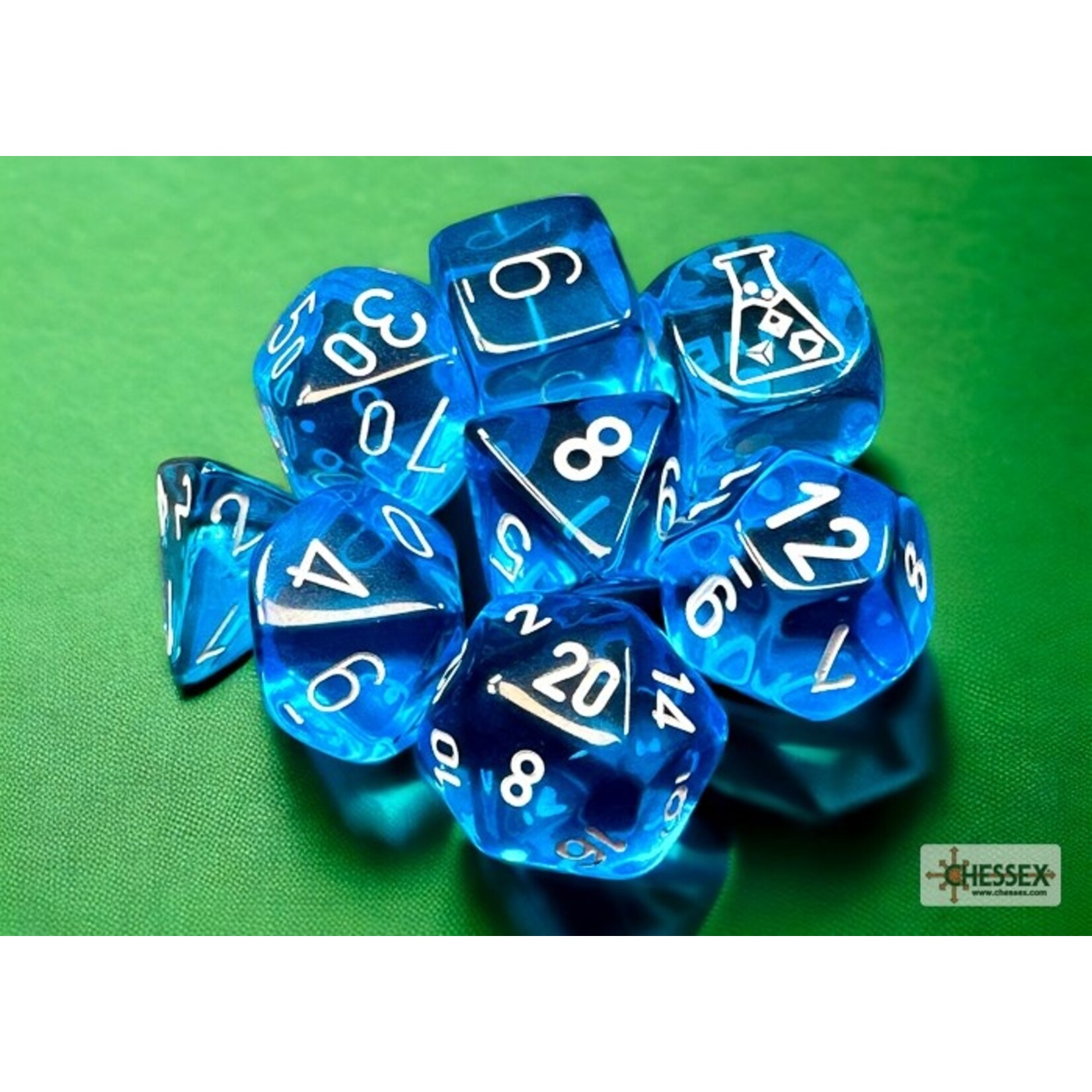 Chessex Chessex 8-Die set Lab Dice Translucent Tropical Blue/White