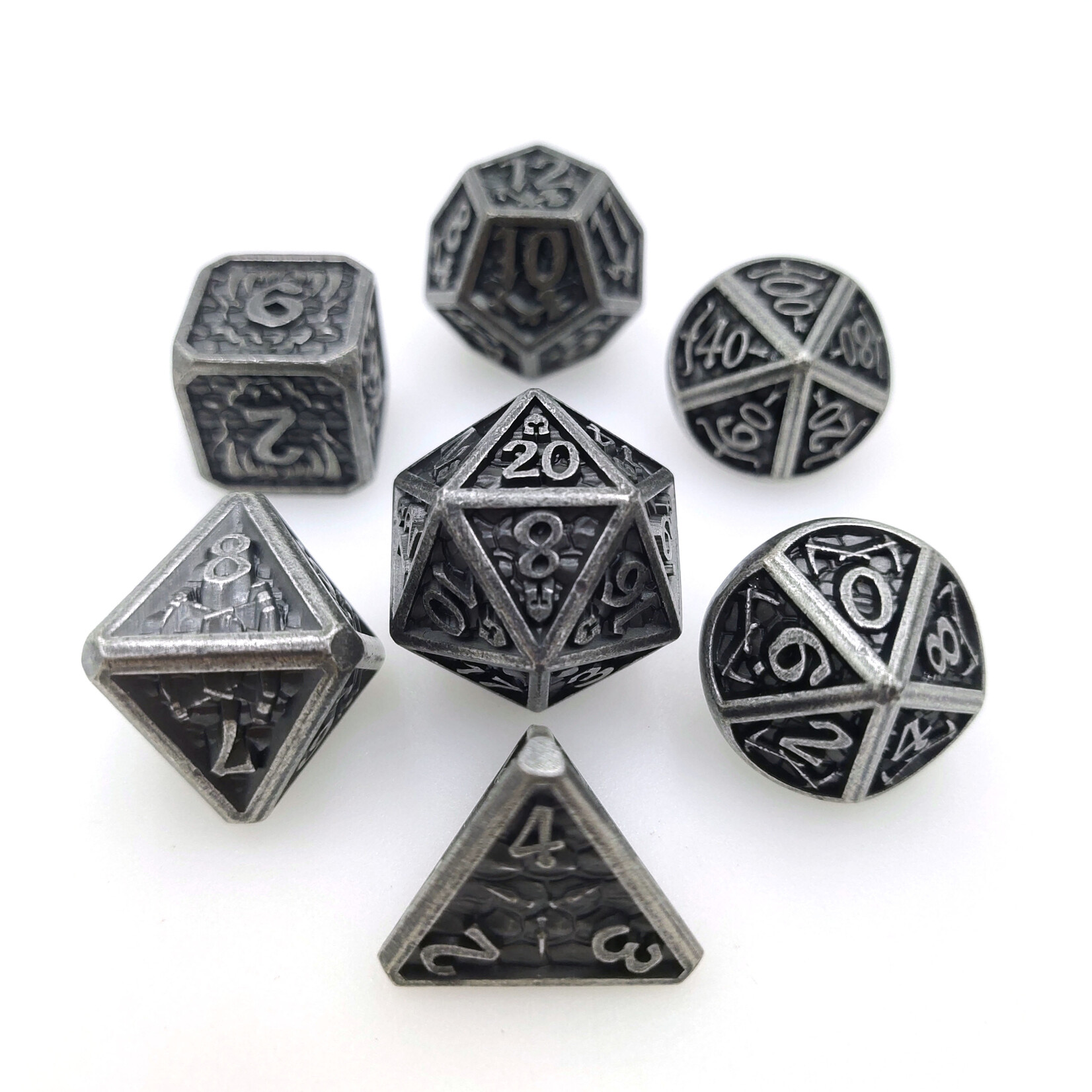 Royal Eagle Metalen RPG Dice Set Plated Zilver/Zwart