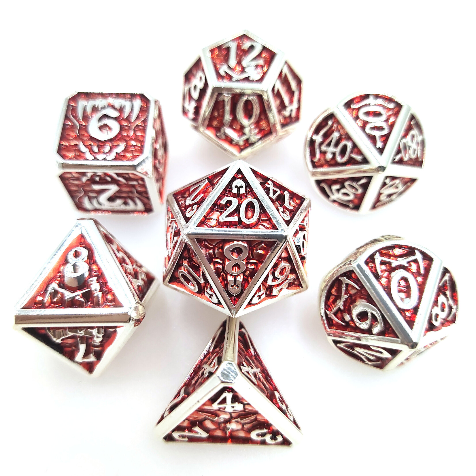 Royal Eagle Metalen RPG Dice Set Zilver/Rood