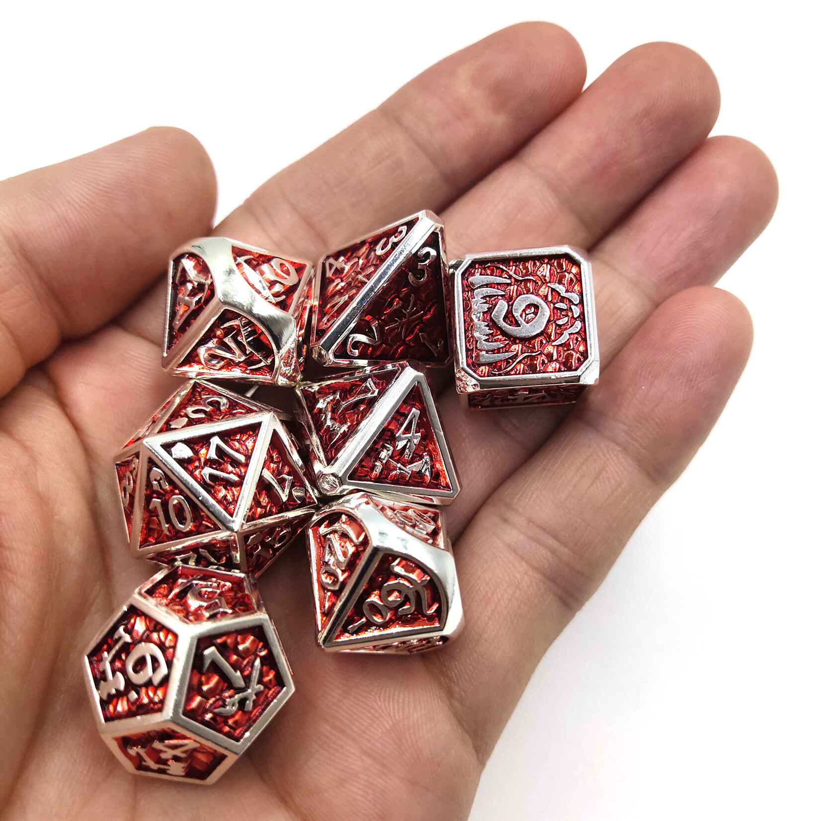 Royal Eagle Metalen RPG Dice Set Zilver/Rood