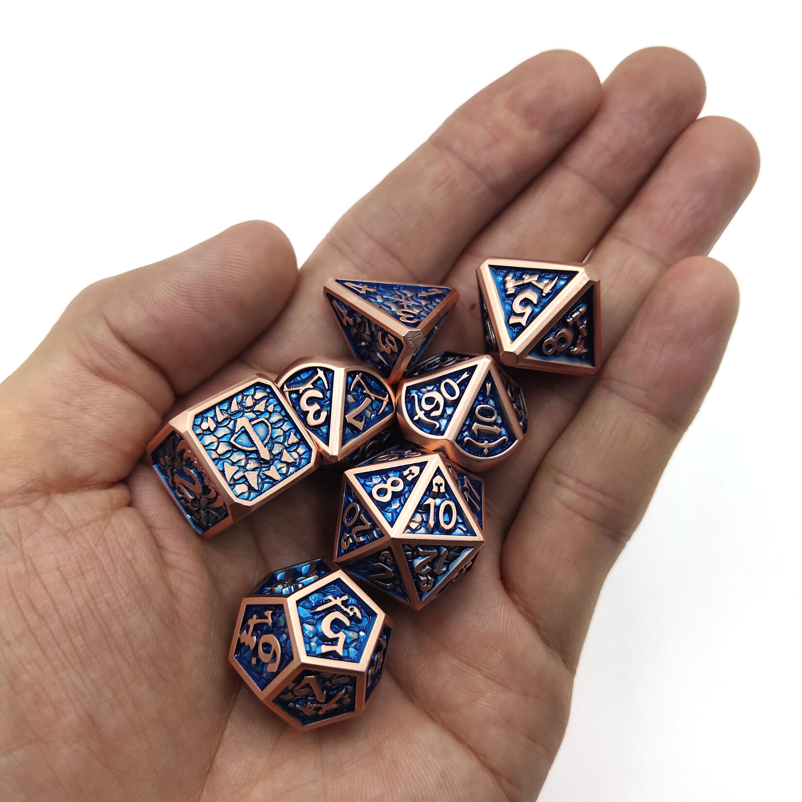 Royal Eagle Metalen RPG Dice Set Koper/Blauw