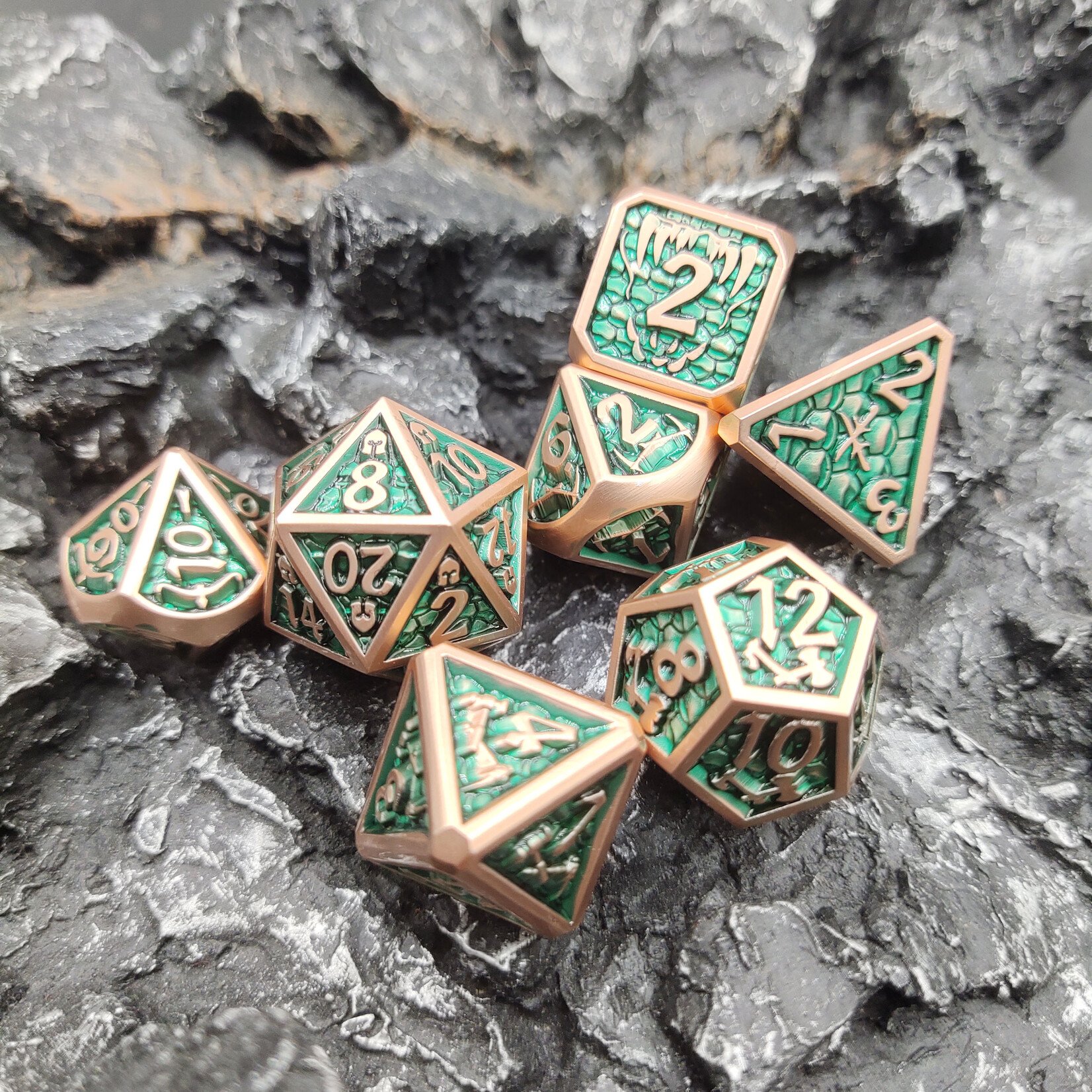 Royal Eagle Metalen RPG Dice Set Koper/Groen